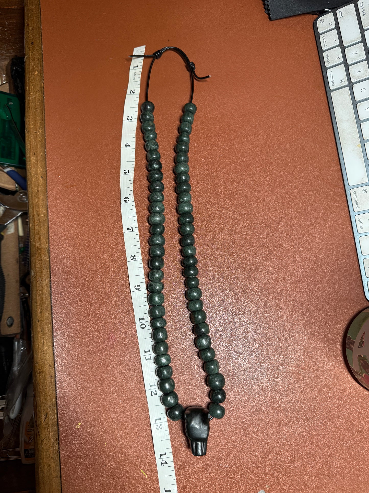 Aztec Dog Xolot Marble Pendant Beaded Necklace, Mexican, Aztec, Mexico #39