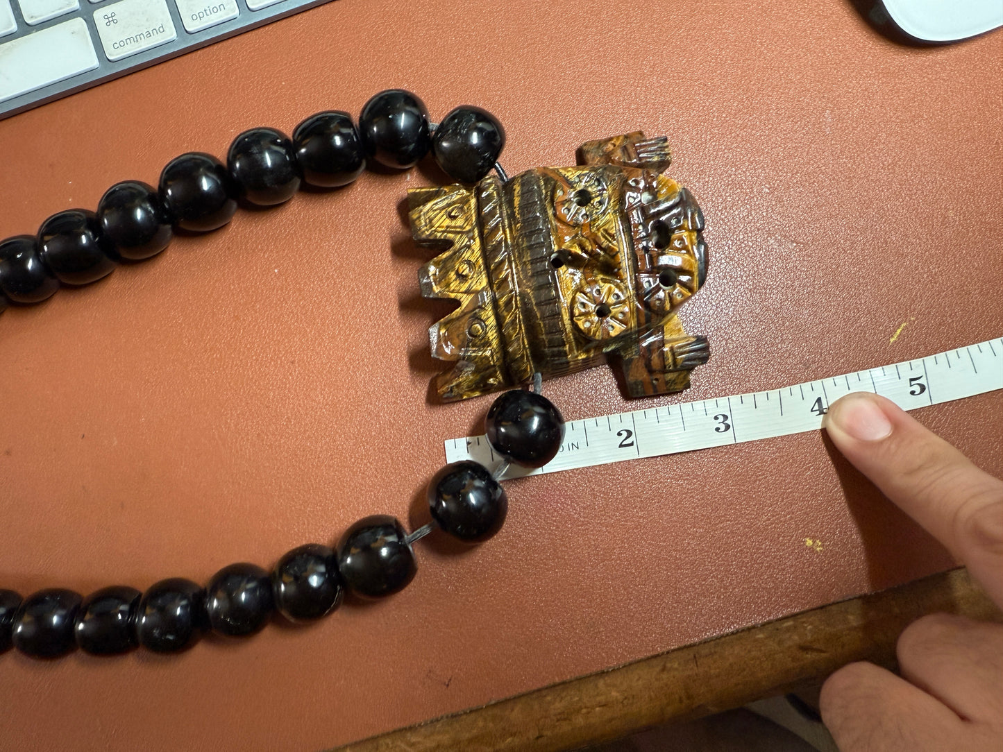 Massive Golden Tlaloc Tiger Eye Stone Pendant 3", Necklace, Black Obsidian #H
