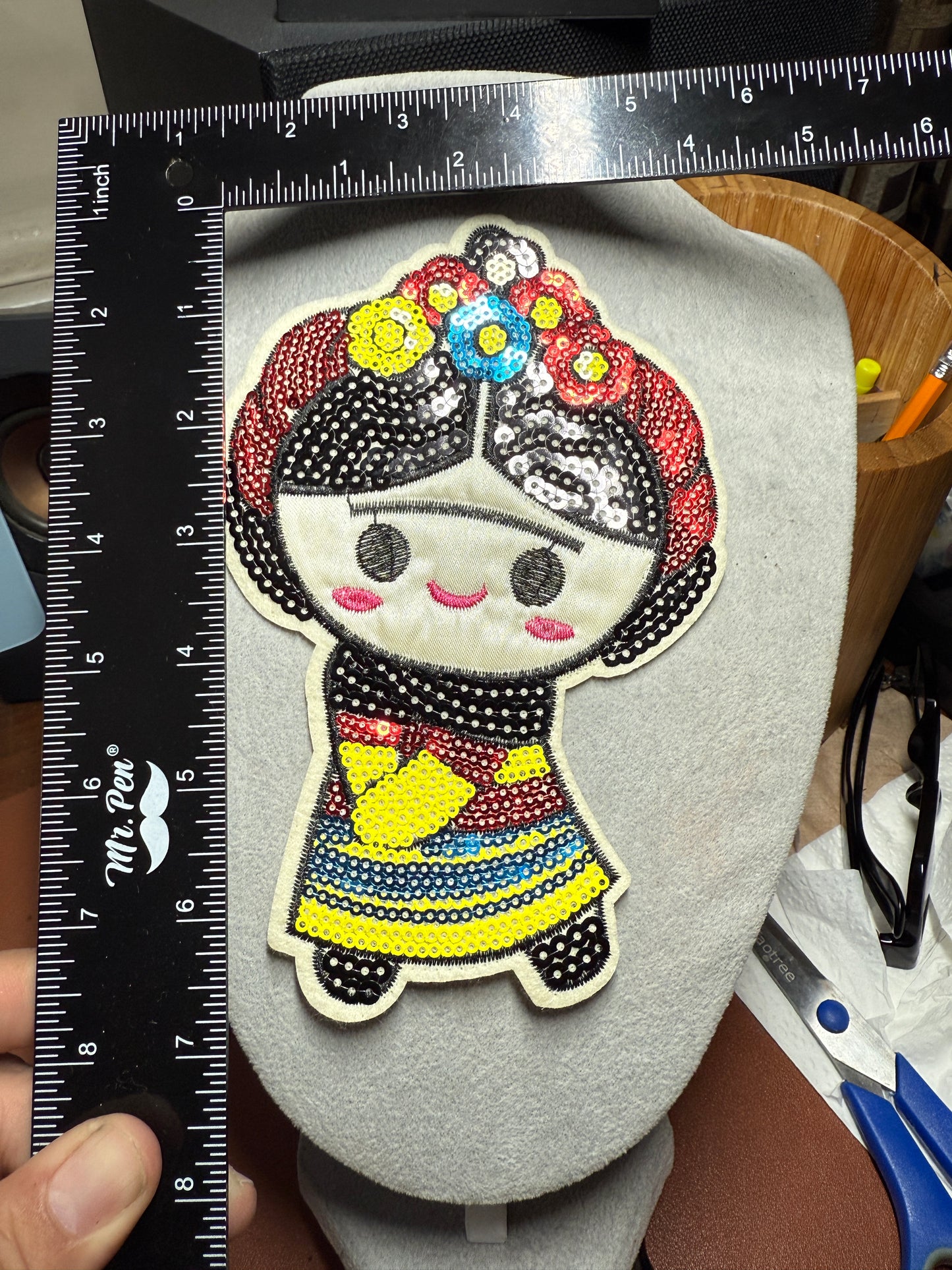 Frida Revolutionary Patch, Lady, Girl, Unibrow, iron on patches, Sequins, Mexican #21