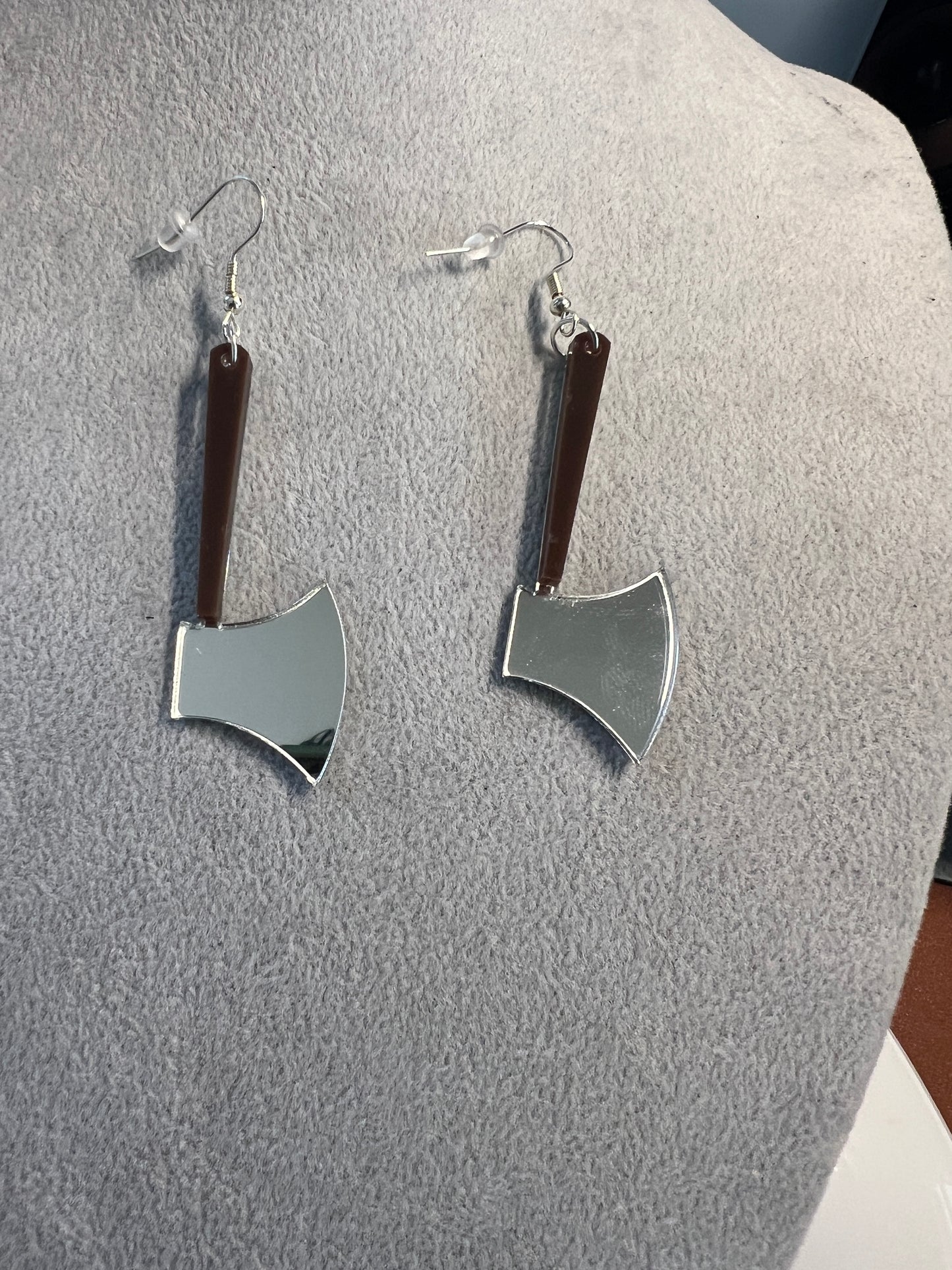 Axe Earrings, 2 1/4", dangle hooks, Indian, Native, Hatchet Halloween Cosplay #10