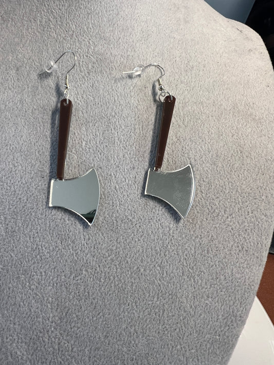 Axe Earrings, 2 1/4", dangle hooks, Indian, Native, Hatchet Halloween Cosplay #10