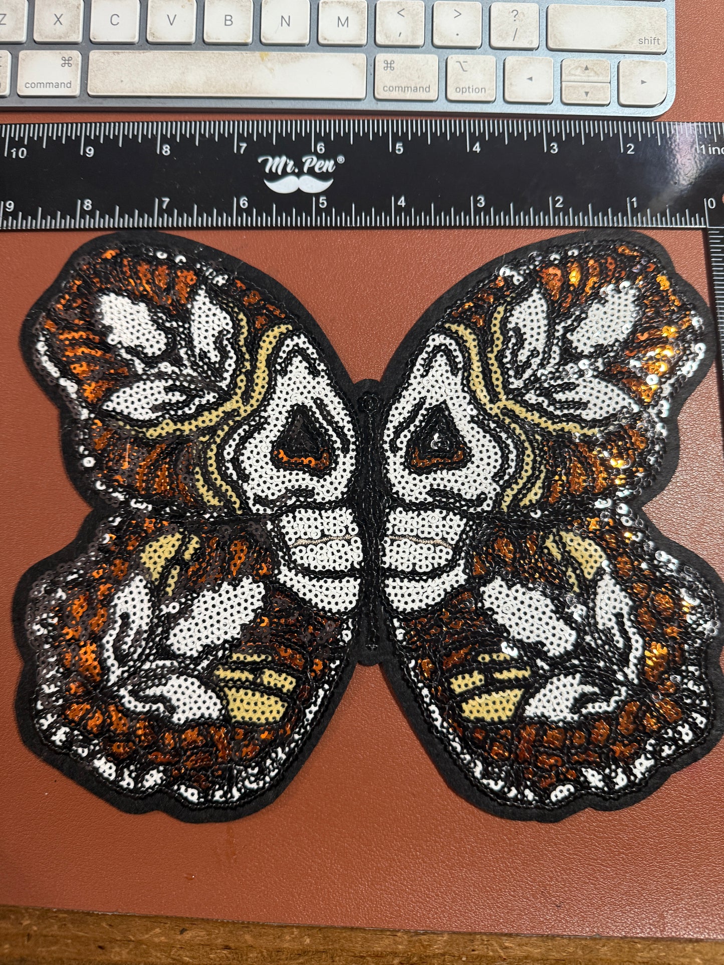 Butterfly Moth Skull, Death Head, Patches, Sequins, Mexico, Mictlantecuhtli Apprx. 8.5" #24