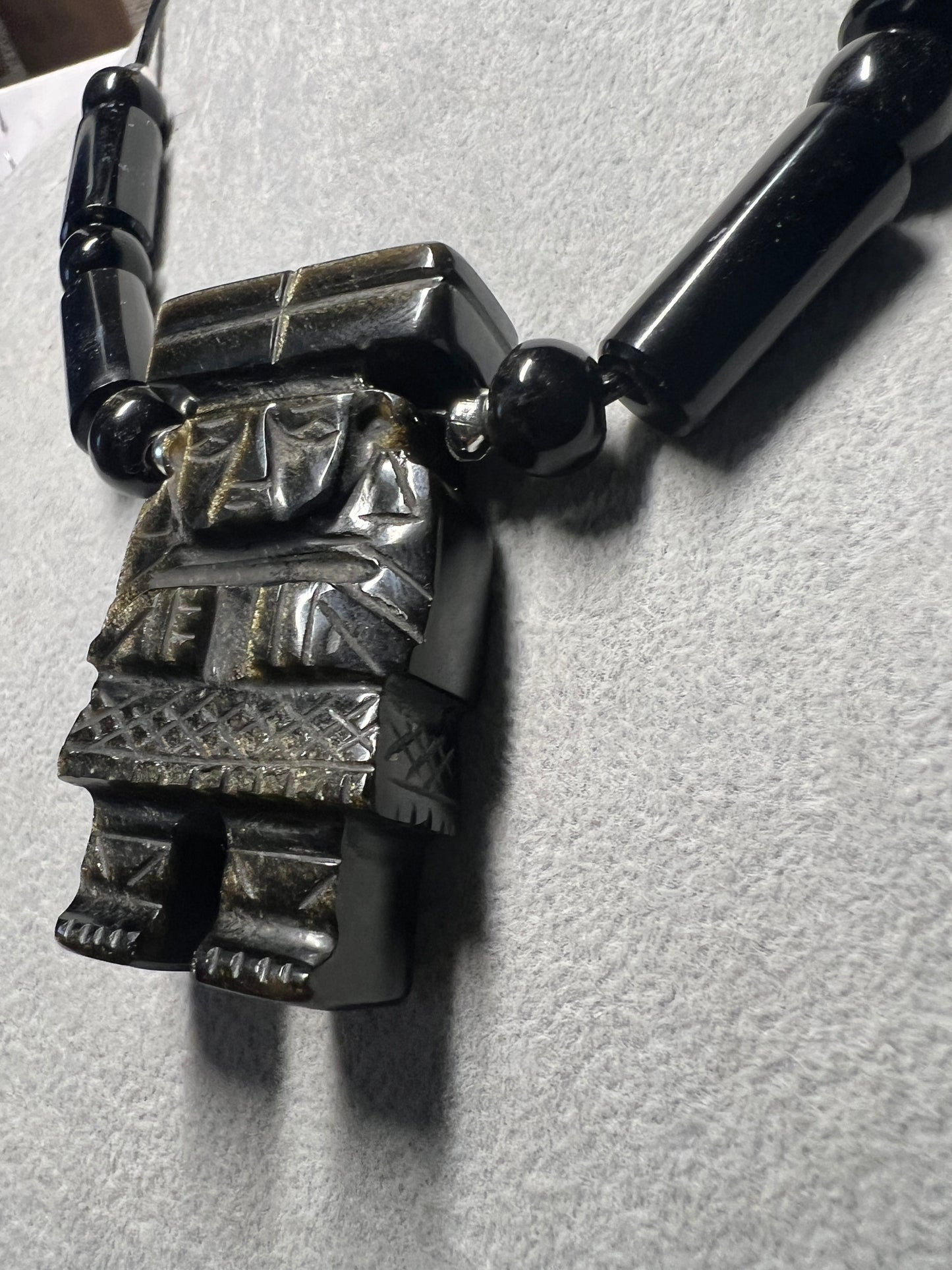 Chalchiuhtlicue Gold Sheen Obsidian Pendant Beaded necklace handmade Mexico /#35