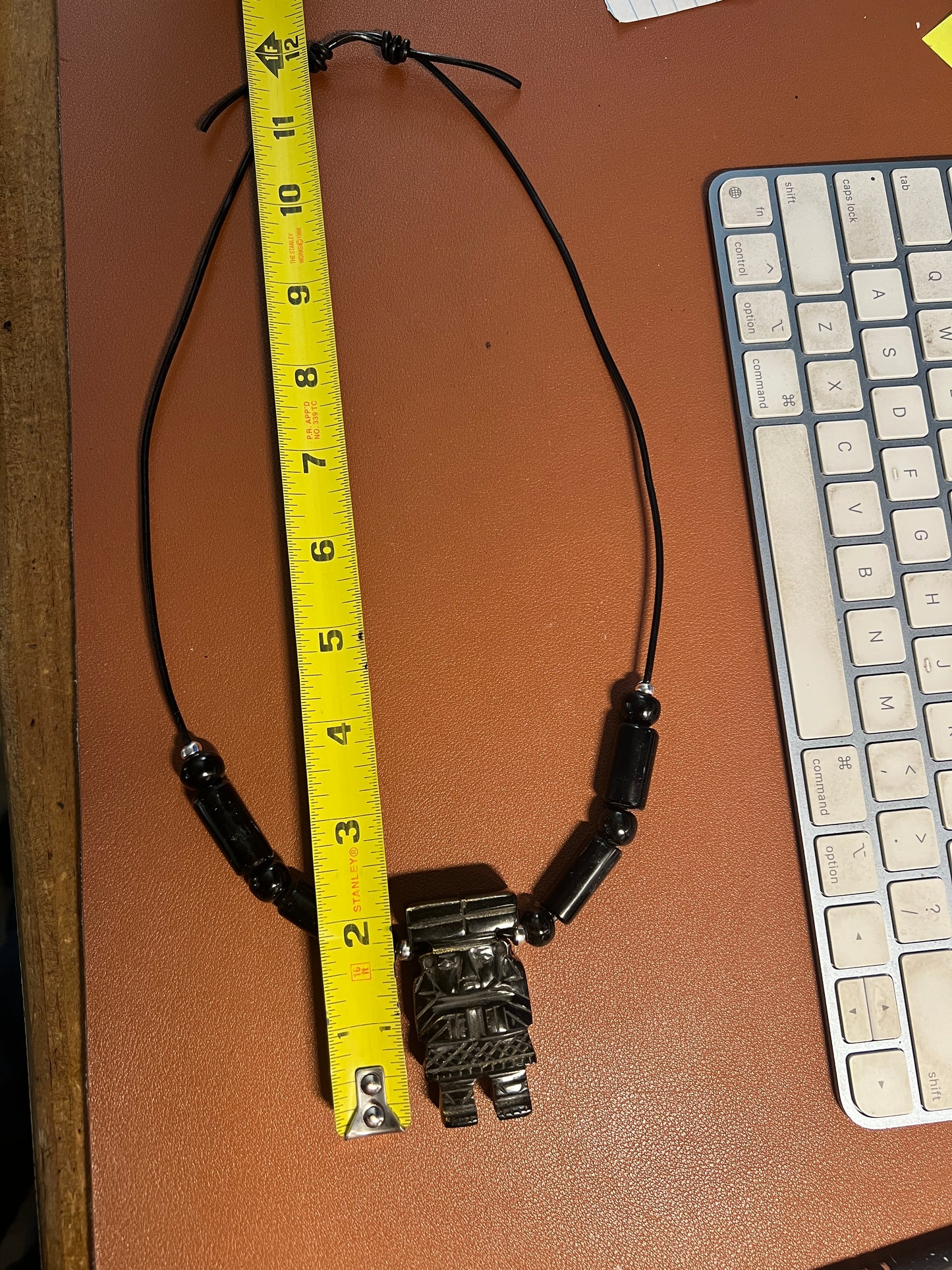 Chalchiuhtlicue Gold Sheen Obsidian Pendant Beaded necklace handmade Mexico /#35
