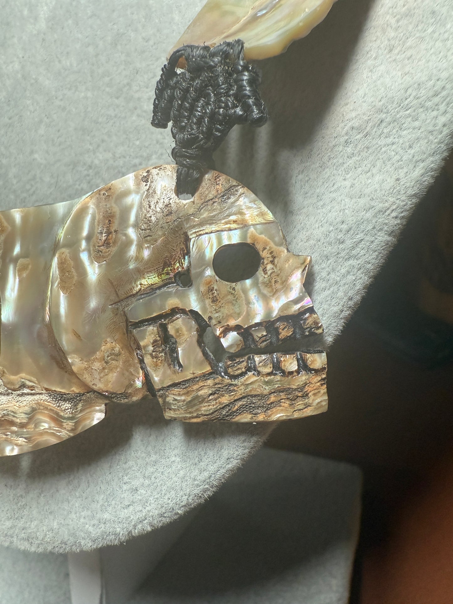 Aztec Tlaloc Mictlantecuhtli Skull Abalone Amber Aztec Pendant, Mexican (#H)