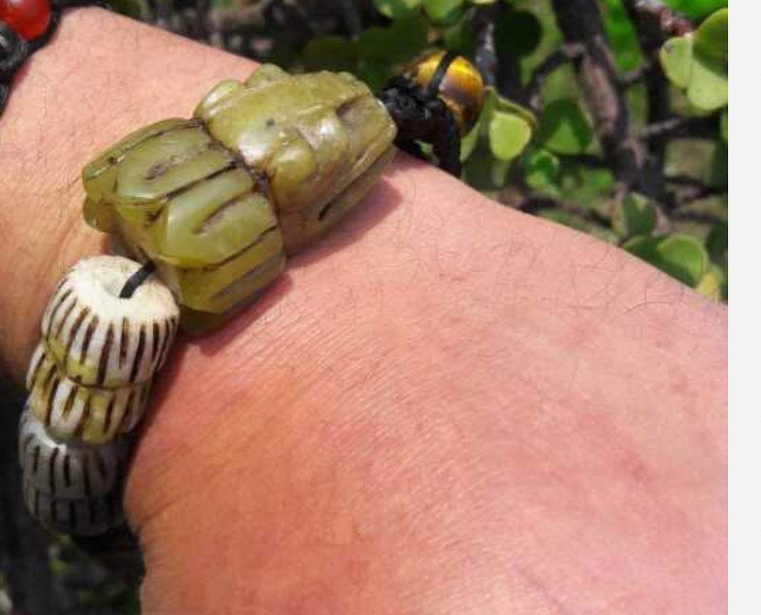 Jade Kukulkan Quetzalcoatl Marble Natural Stone Bracelet, Wrist 7" - 7.5" (#35)