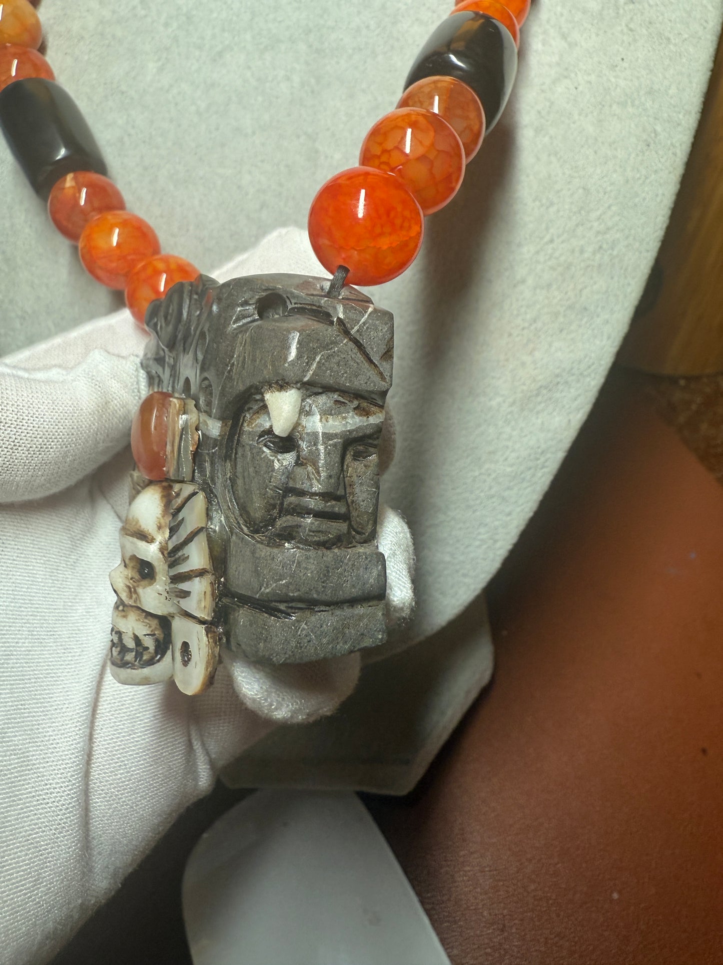 Aztec and Mayan Kukulkan Quetzalcoatl Jaguar Mictlantecuhtli Warrior Pendant Necklace (#H)