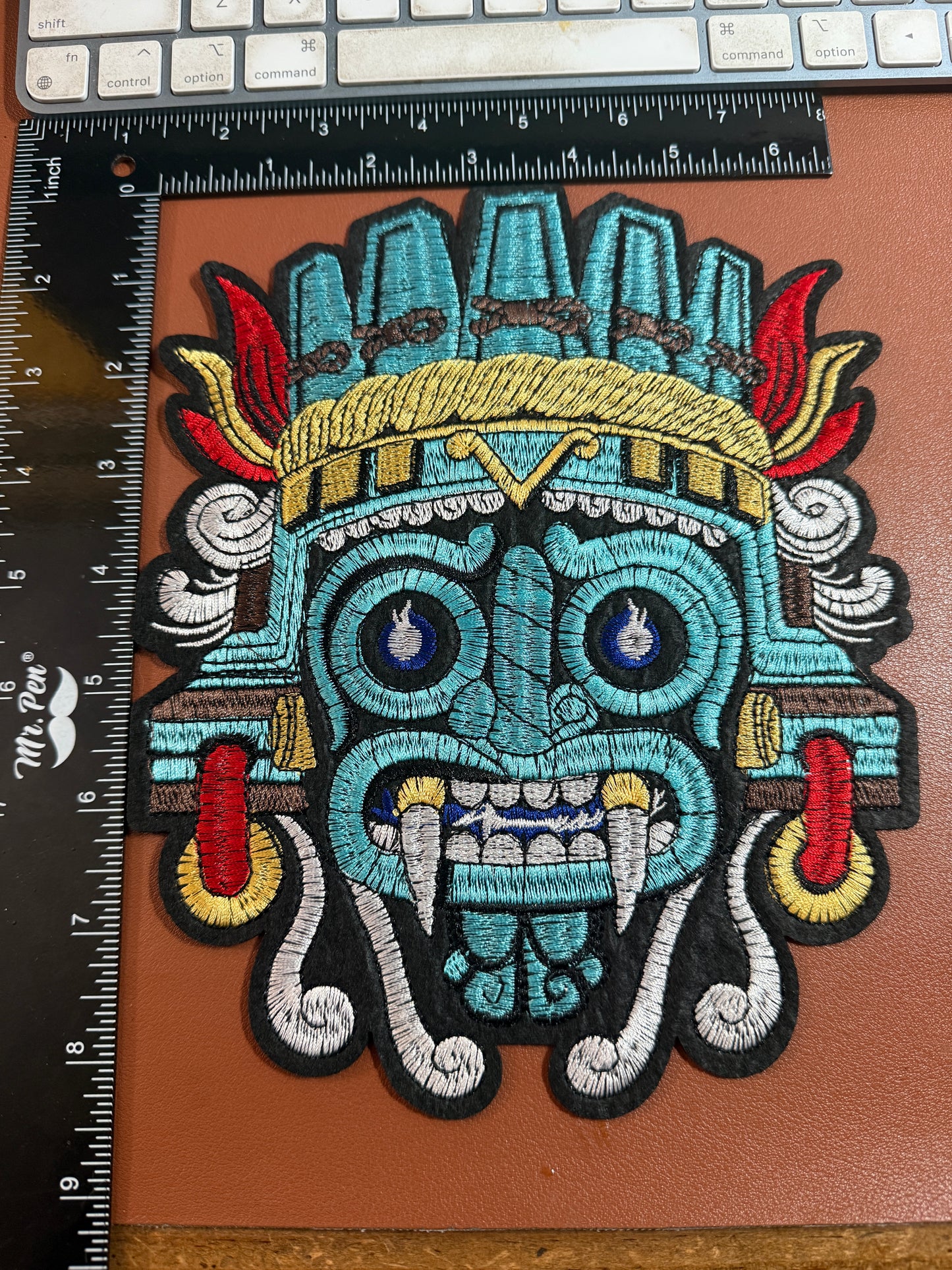 Large Tlaloc Patch, Aztec god of rain, Mexica rain god, 8.25", Aztec iron-on patches, #27