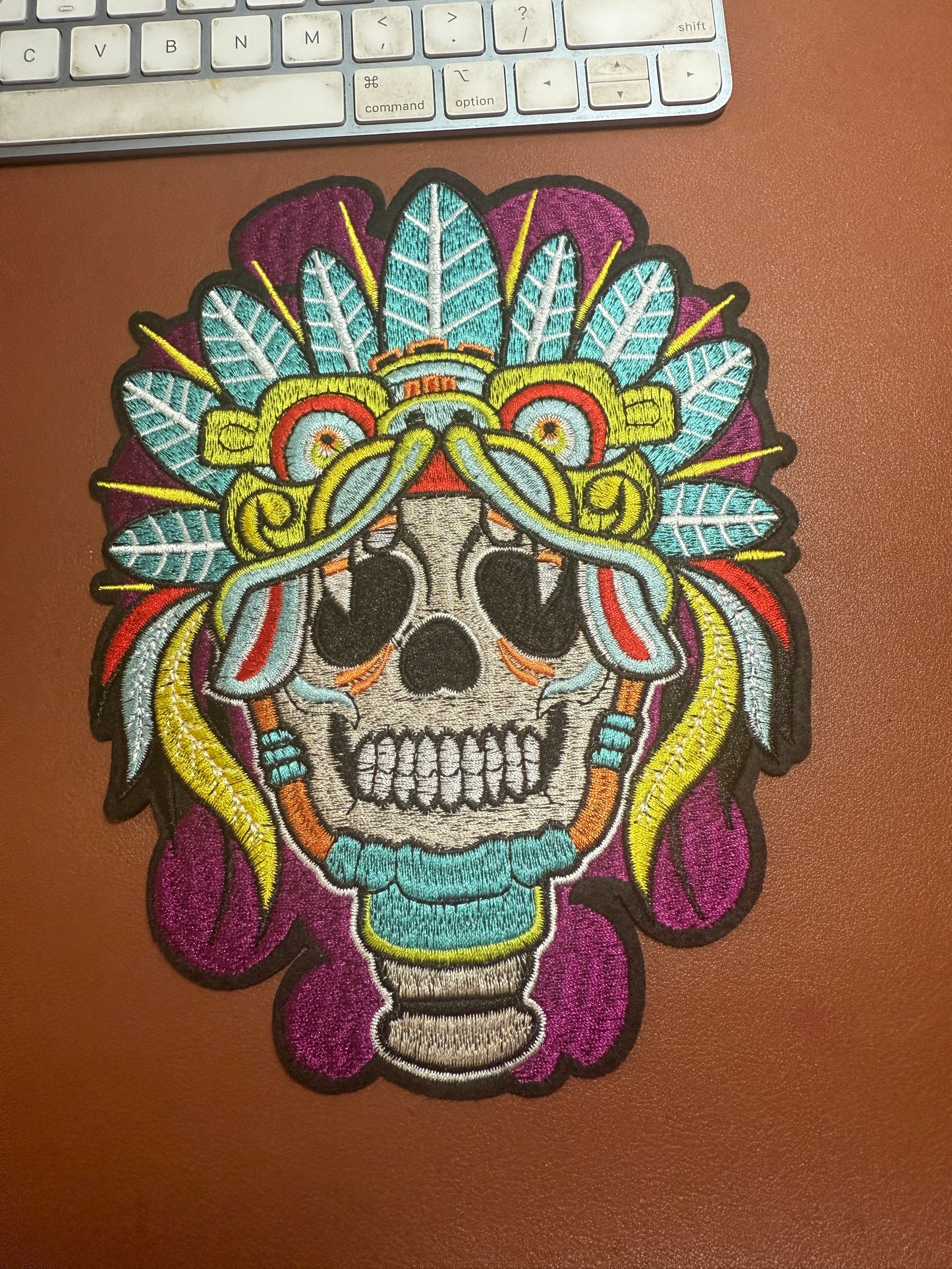 Aztec Mayan Dead Quetzalcoatl Kukulkan Warrior Patch, 8" x 6.5", patches, embroidered (#31)