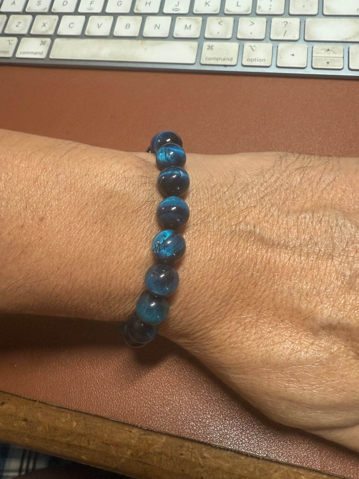 Black Blue Obsidian Bracelet Women Girl Handmade Natural Stone Mexican Aztec 7"x10mm (#35)