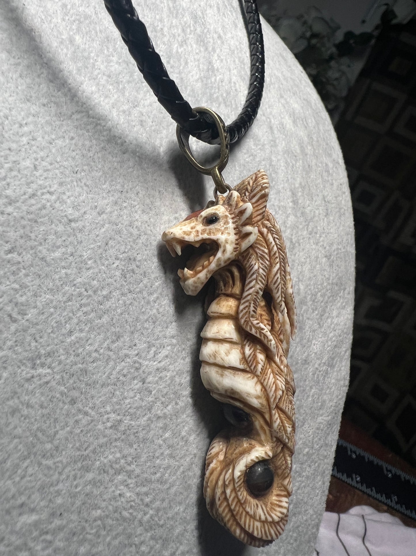 Quetzalcoatl Kukulkan Mexican Dragon, Sea Horse, Deer Antler, Natural Stones Mex