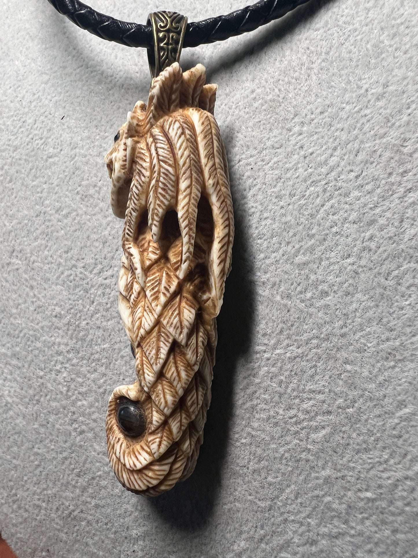 Quetzalcoatl Kukulkan Mexican Dragon, Sea Horse, Deer Antler, Natural Stones Mex
