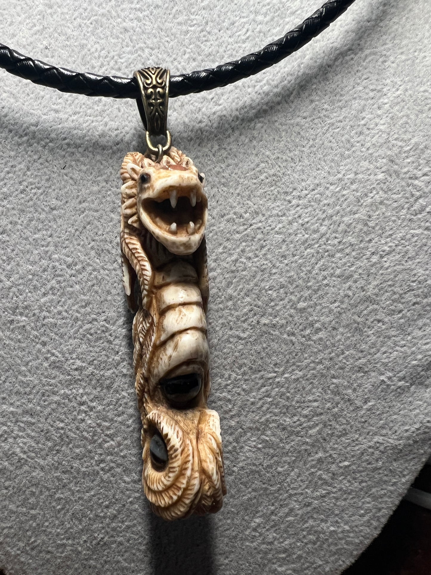 Quetzalcoatl Kukulkan Mexican Dragon, Sea Horse, Deer Antler, Natural Stones Mex