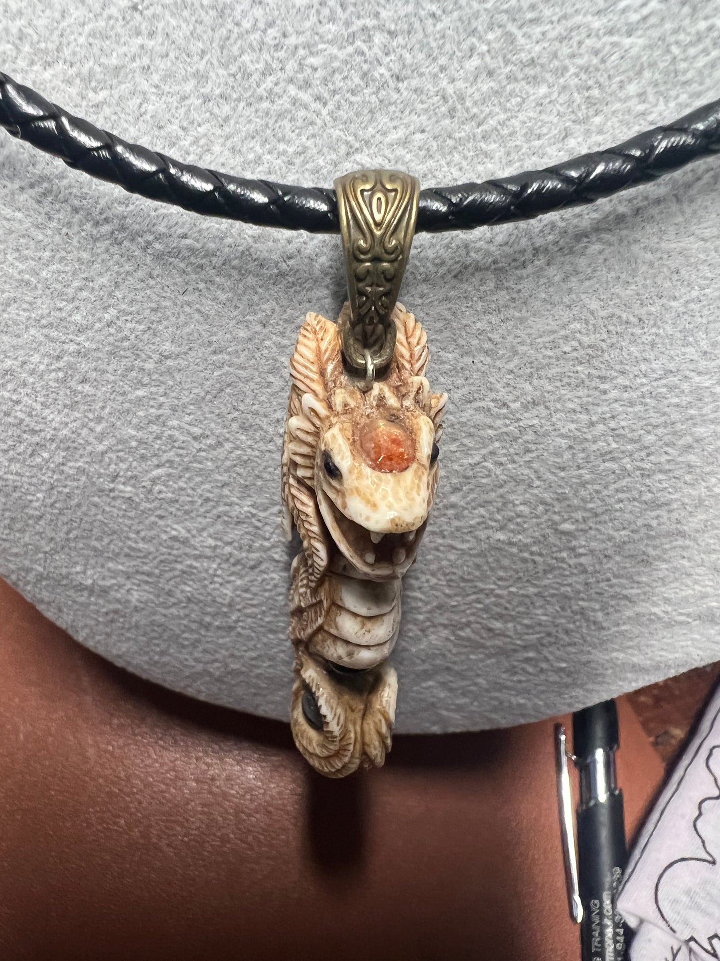 Quetzalcoatl Kukulkan Mexican Dragon, Sea Horse, Deer Antler, Natural Stones Mex