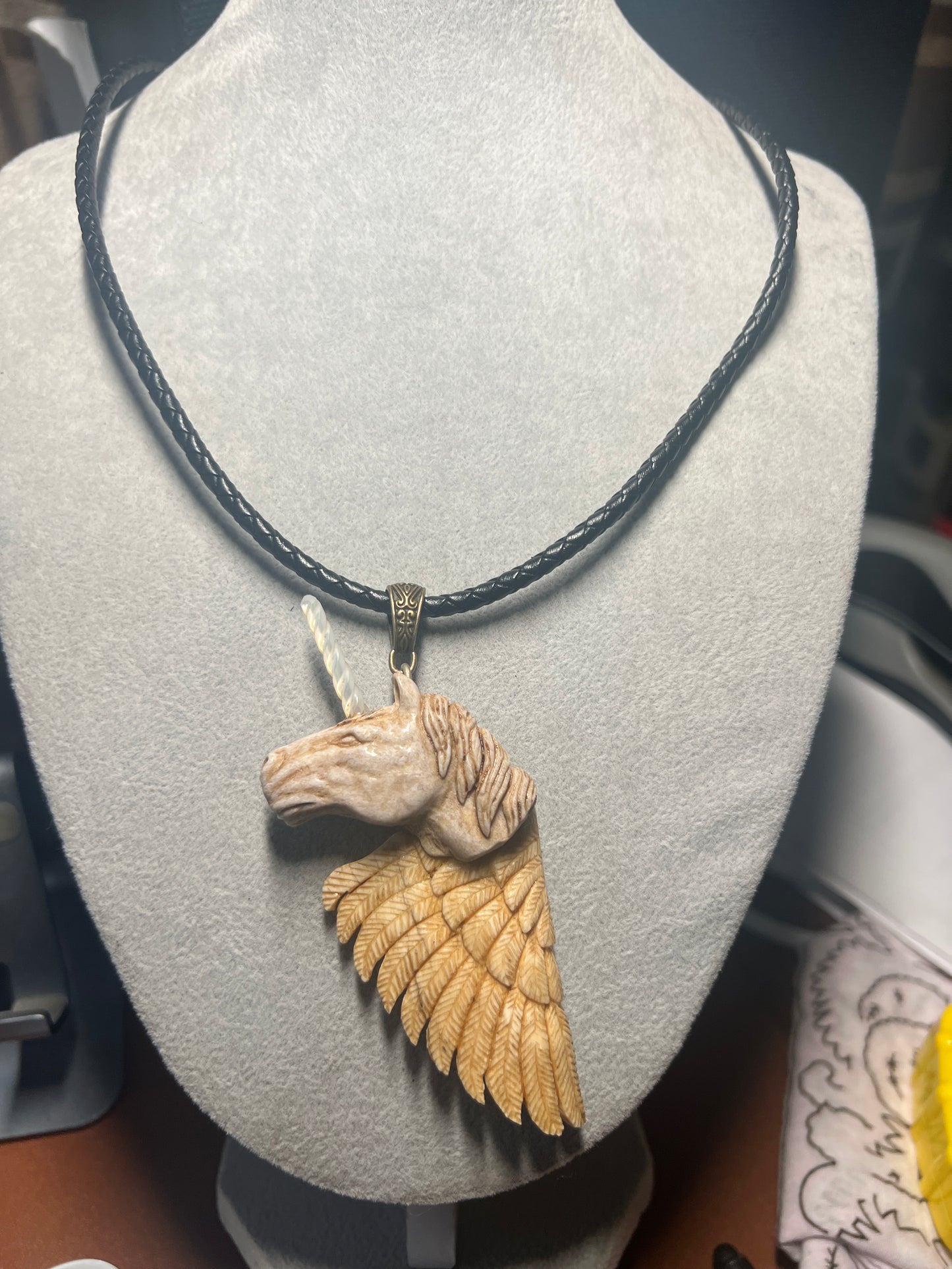 Unicorn, Pegasus, Fantasy, Handmade, Mexico, Anter, Bone, Mother of Pearl, Rare
