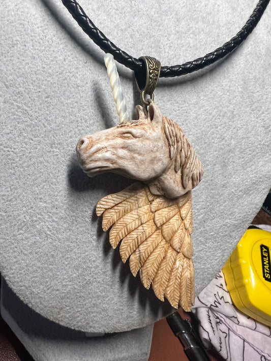 Unicorn, Pegasus, Fantasy, Handmade, Mexico, Anter, Bone, Mother of Pearl, Rare
