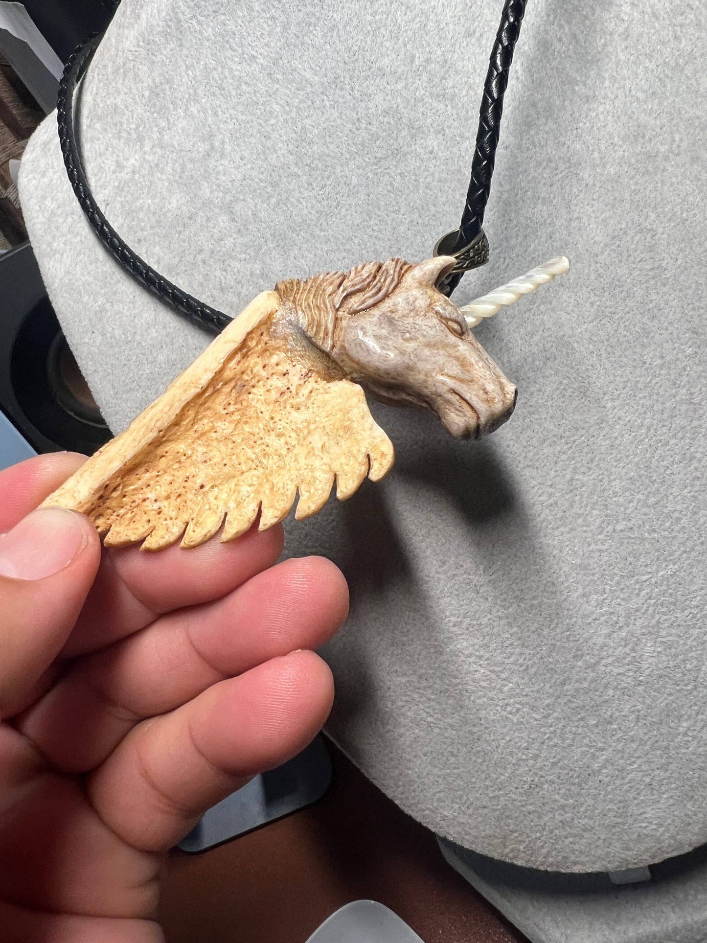 Unicorn, Pegasus, Fantasy, Handmade, Mexico, Anter, Bone, Mother of Pearl, Rare