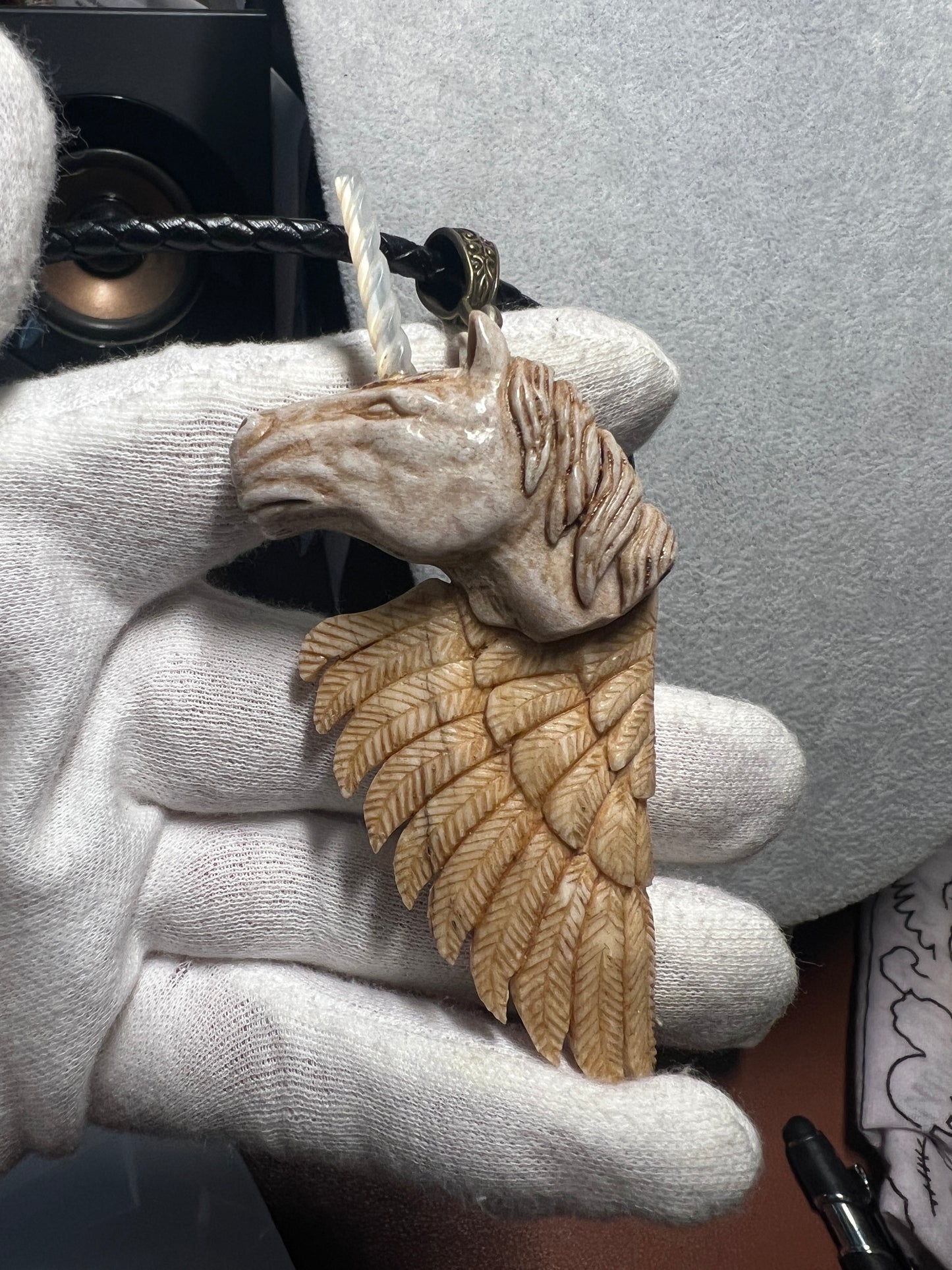 Unicorn, Pegasus, Fantasy, Handmade, Mexico, Anter, Bone, Mother of Pearl, Rare