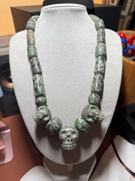 Mictlantecuhtli Granite Aztec 3 Skulls Necklace, Mexican, Mexico, Native #40