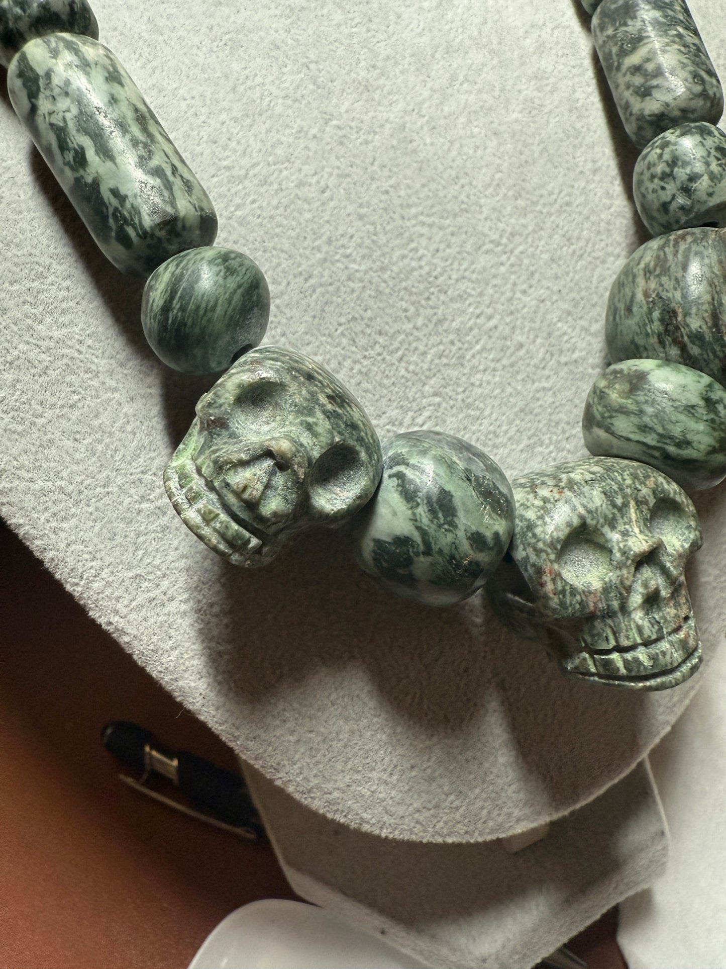 Mictlantecuhtli Granite Aztec 3 Skulls Necklace, Mexican, Mexico, Native #40