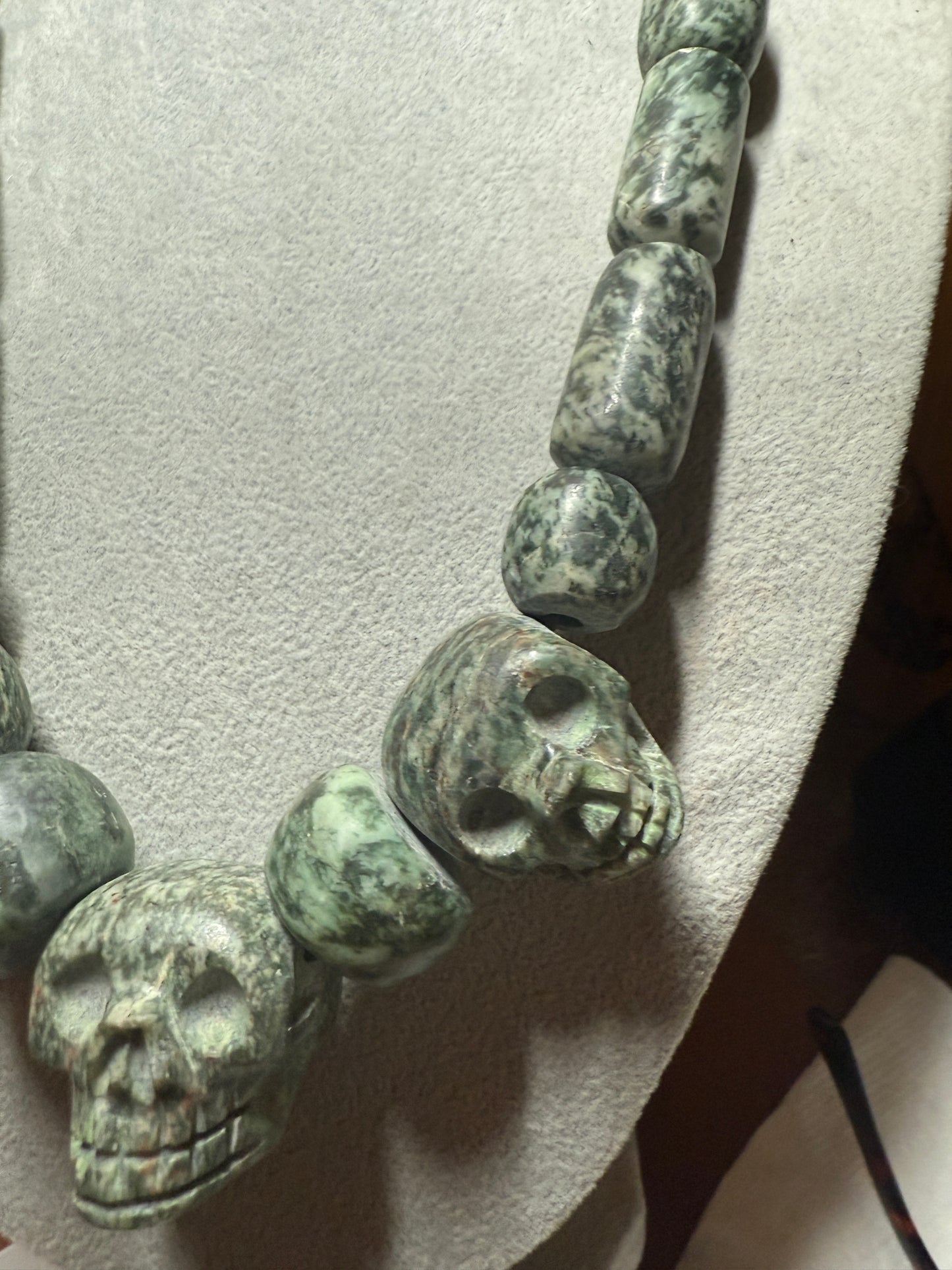 Mictlantecuhtli Granite Aztec 3 Skulls Necklace, Mexican, Mexico, Native #40
