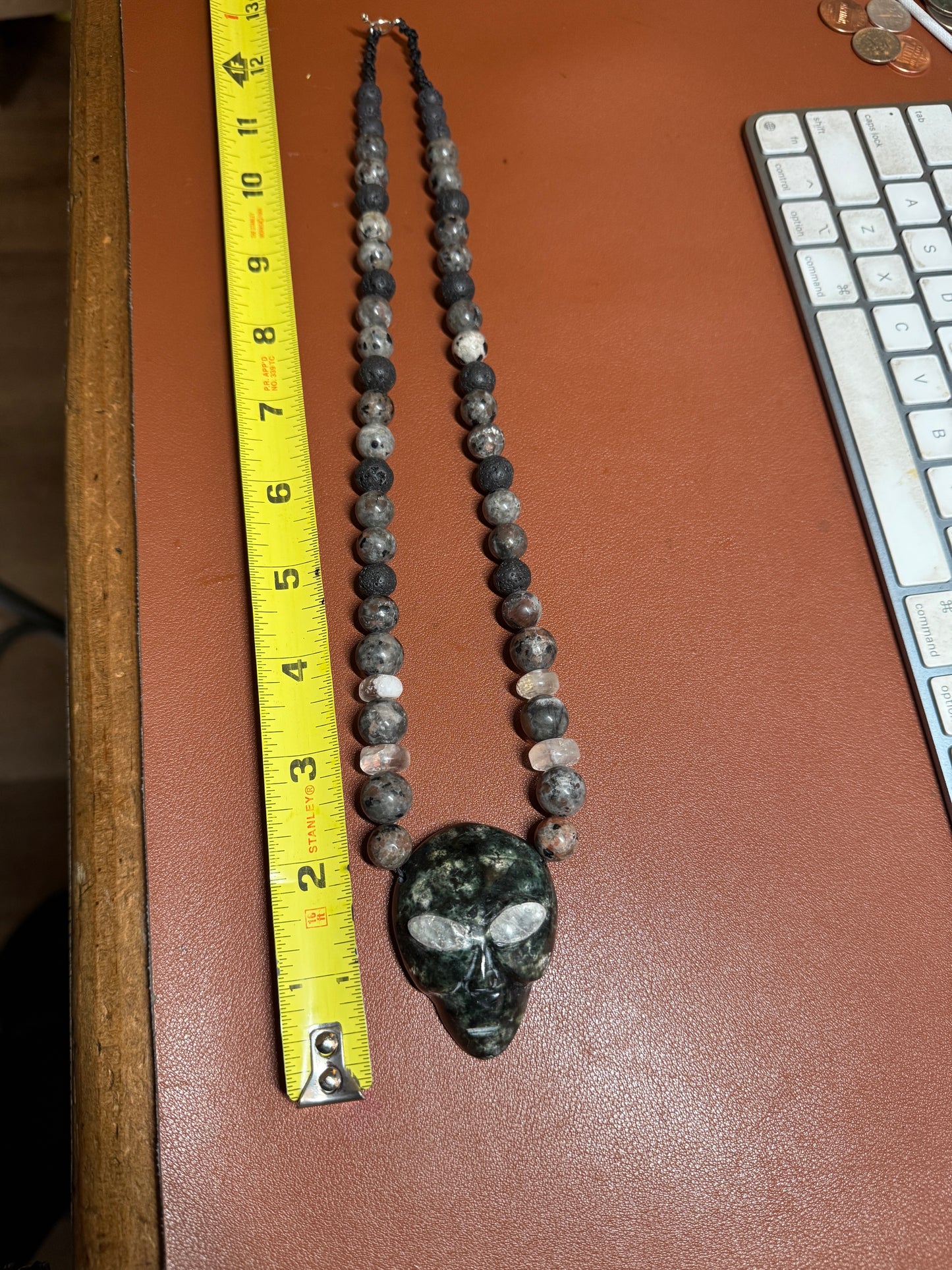 Serpentine Alien Head, Yooperlite Beads, Hyalite Eyes, UFO, Roswell, Mexico #H