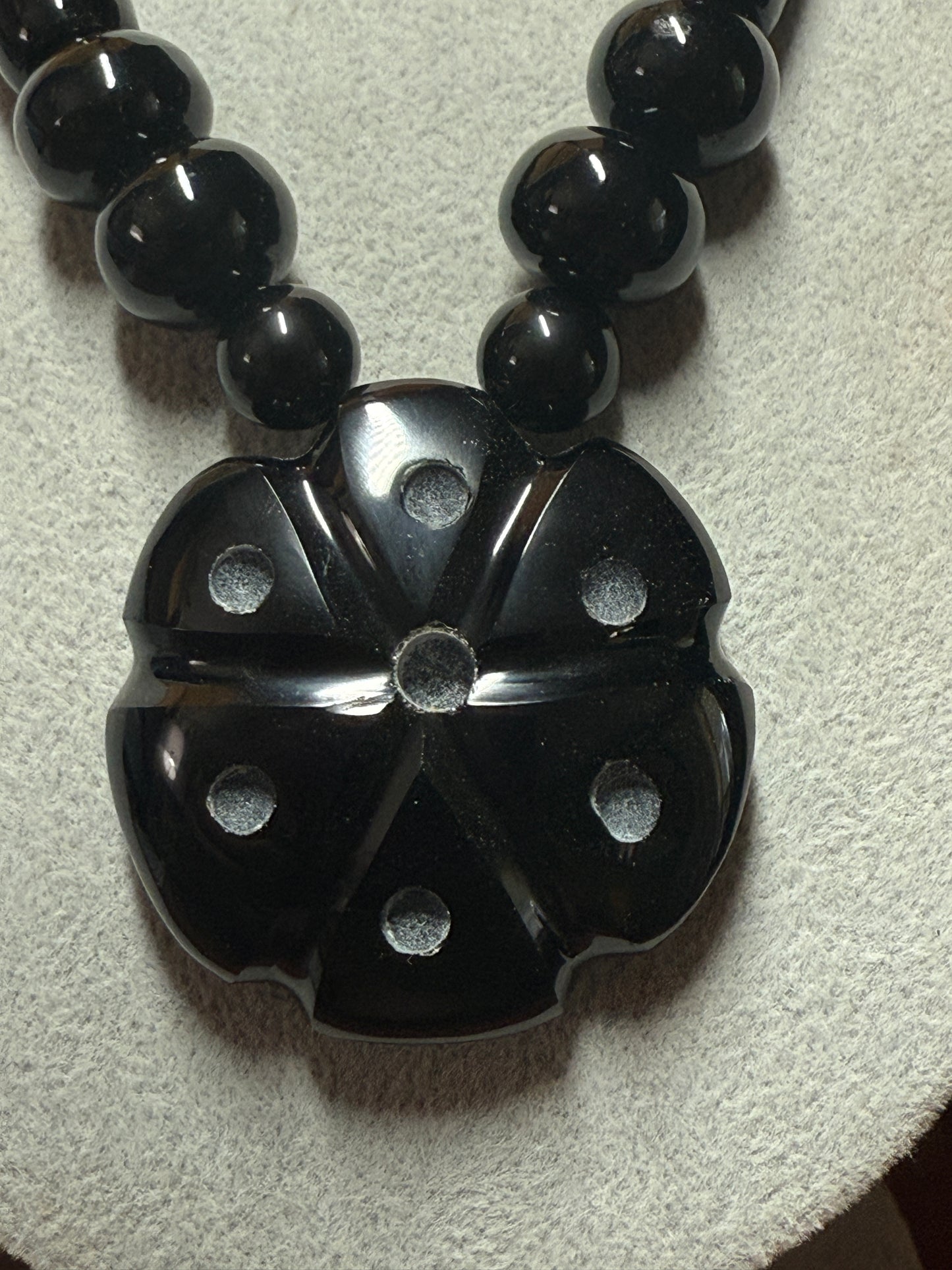 Mexican Obsidian Peyote Pendant and Obsidian Beaded Necklace Aztec Mexica #18
