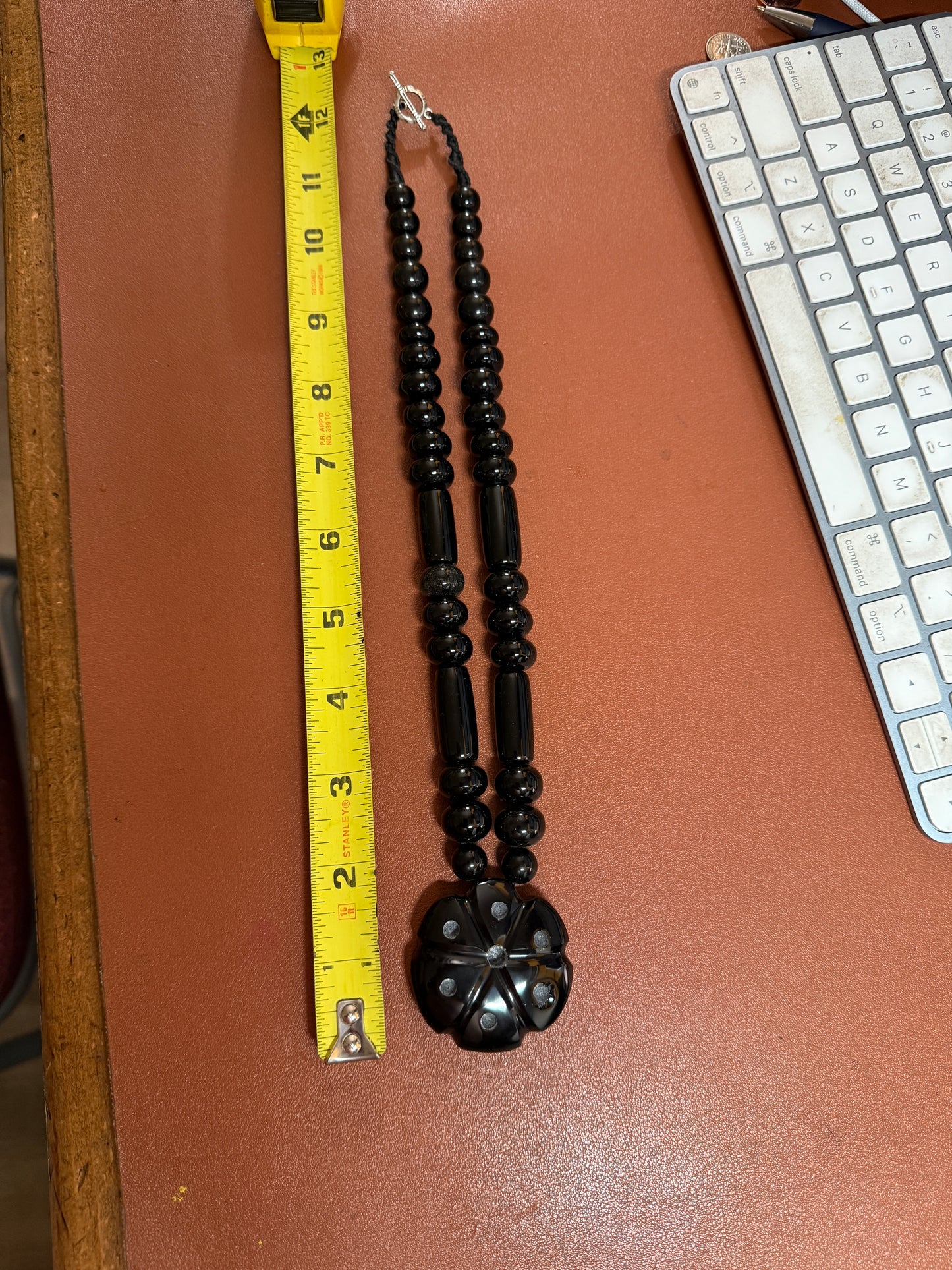 Mexican Obsidian Peyote Pendant and Obsidian Beaded Necklace Aztec Mexica #18