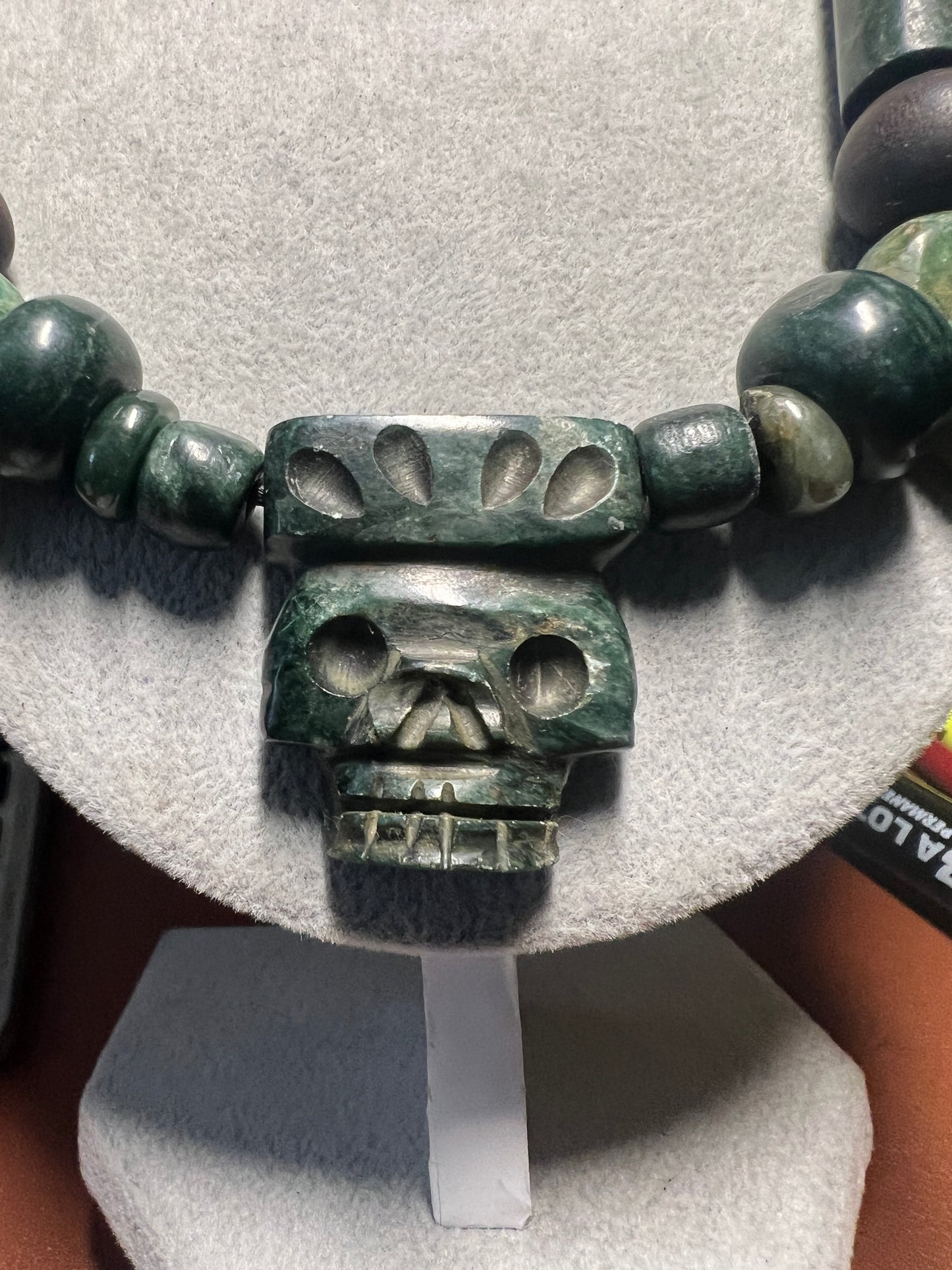 Mictlantecuhtli Crown Skull Aztec Death Lord Pendant, Serpentine, Jade, Bead #37