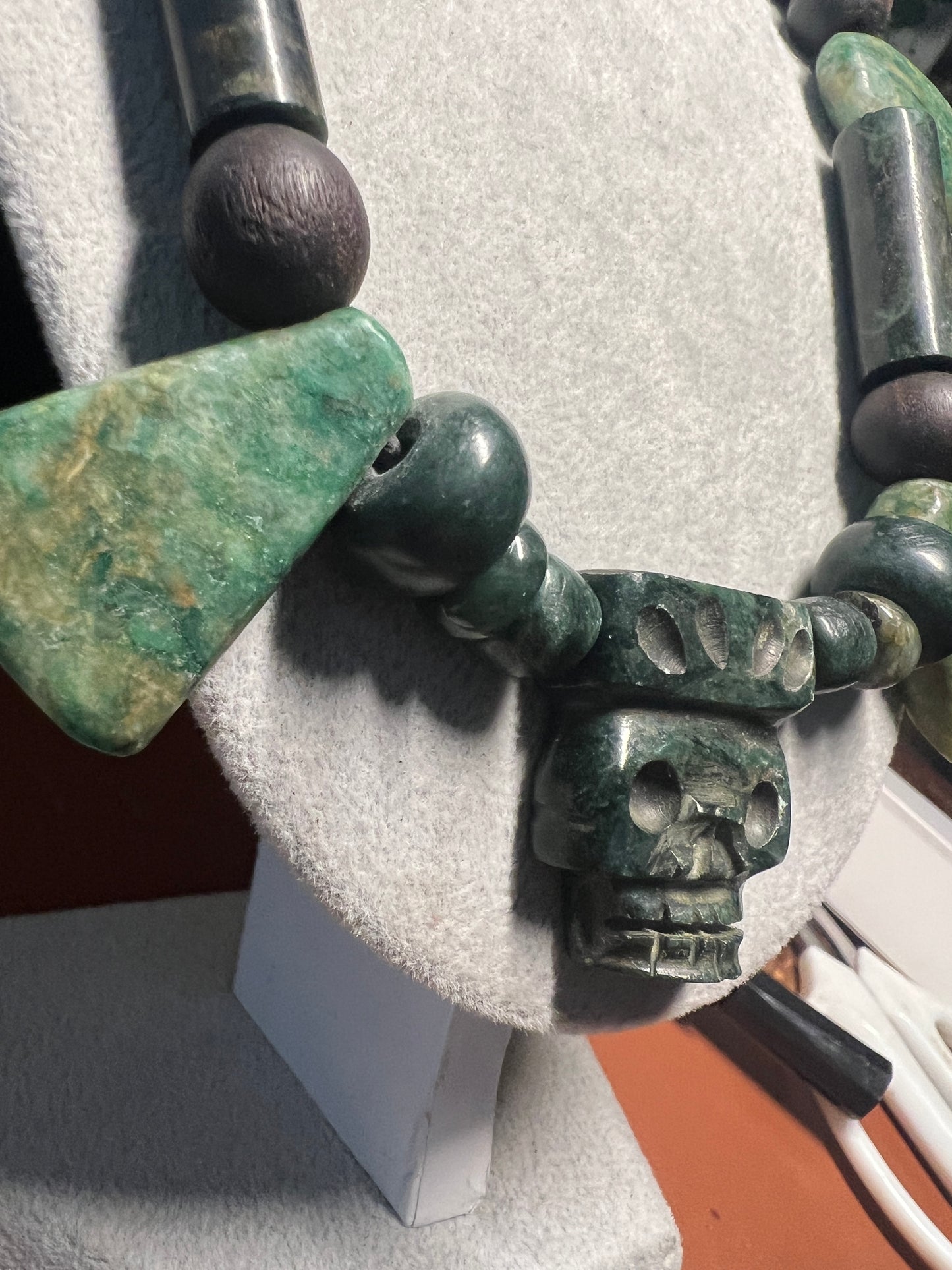 Mictlantecuhtli Crown Skull Aztec Death Lord Pendant, Serpentine, Jade, Bead #37