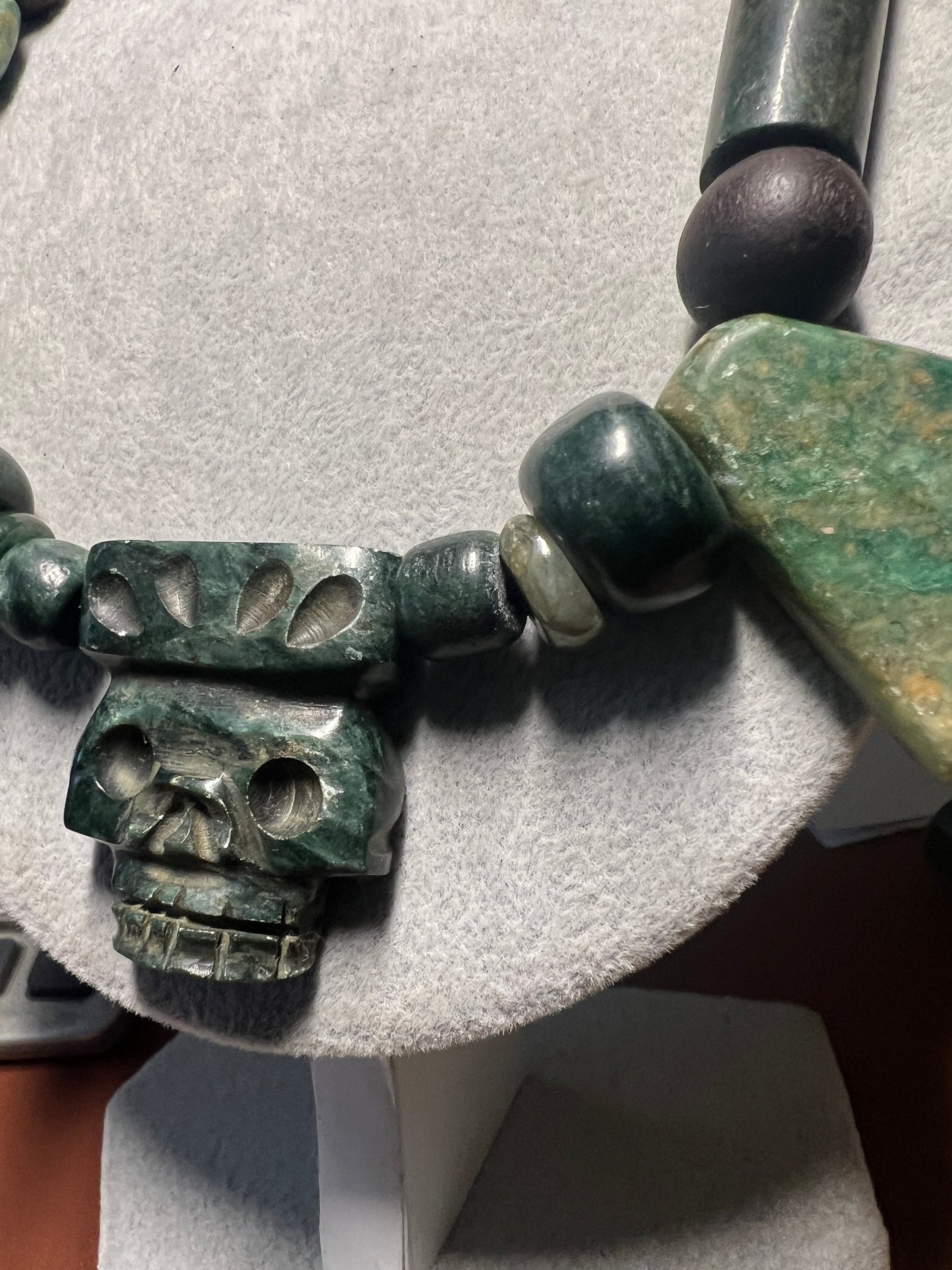 Mictlantecuhtli Crown Skull Aztec Death Lord Pendant, Serpentine, Jade, Bead #37