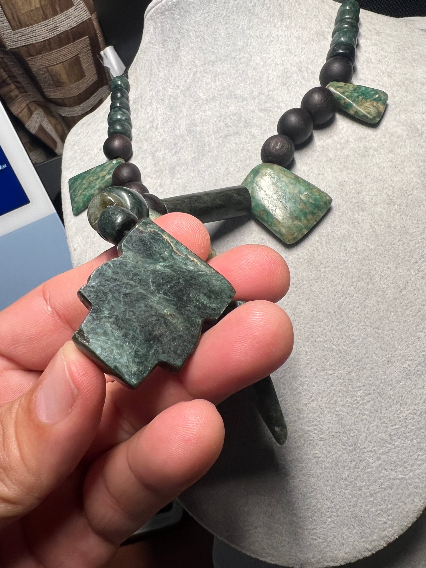 Mictlantecuhtli Crown Skull Aztec Death Lord Pendant, Serpentine, Jade, Bead #37