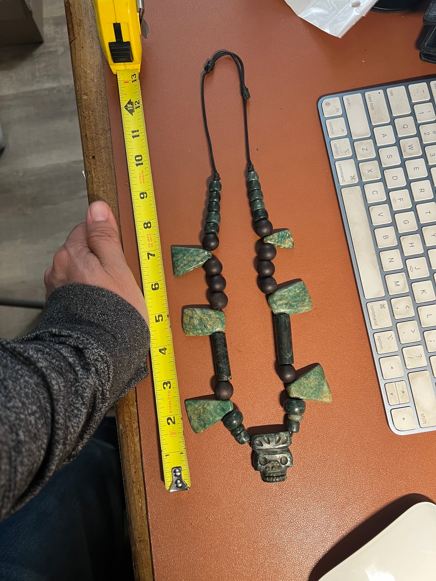 Mictlantecuhtli Crown Skull Aztec Death Lord Pendant, Serpentine, Jade, Bead #37