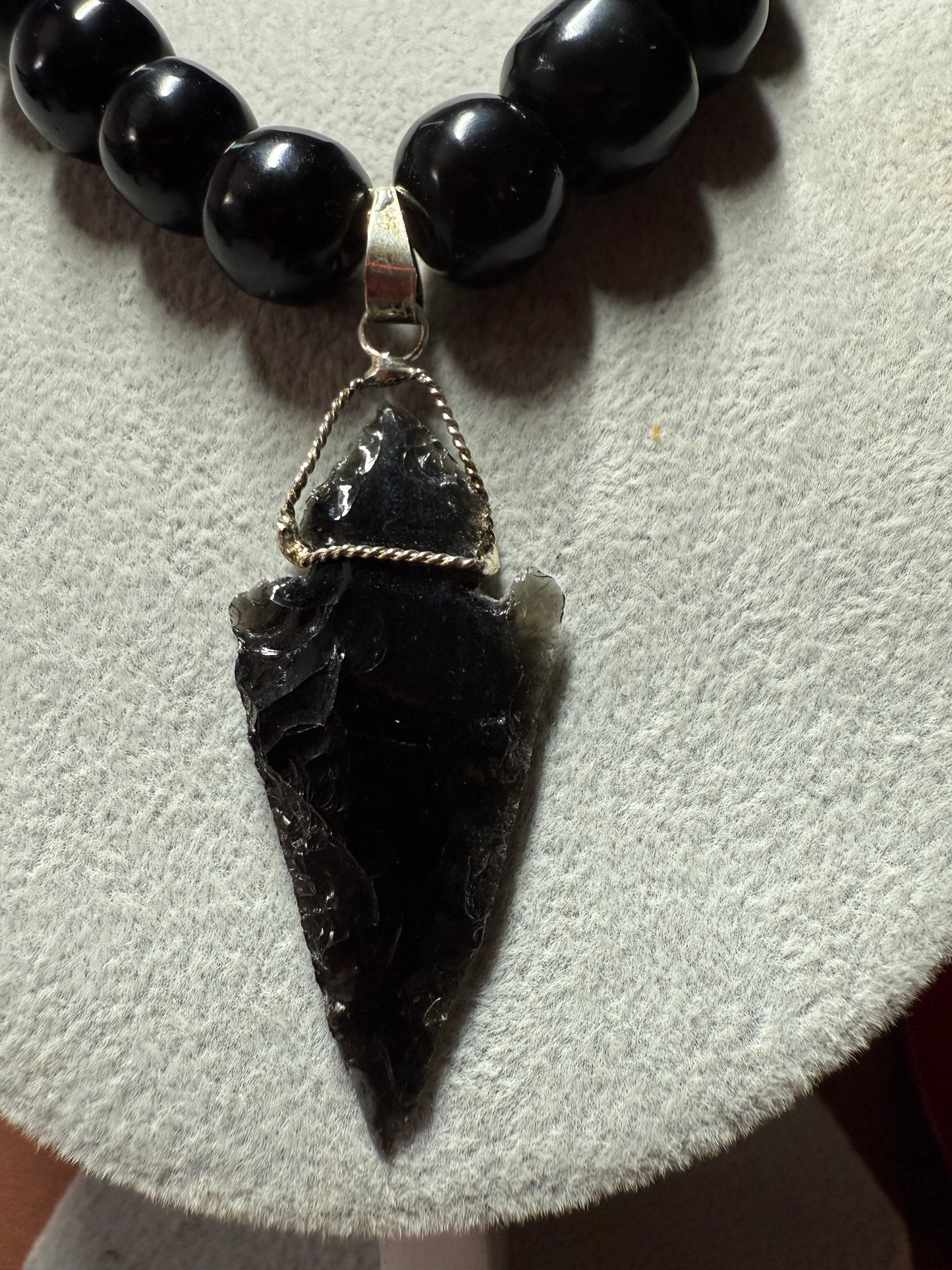 Obsidian Arrowhead, Pendant Necklace, Aztec MEXICA TRIBE, Indigenous, Mexico (#7)