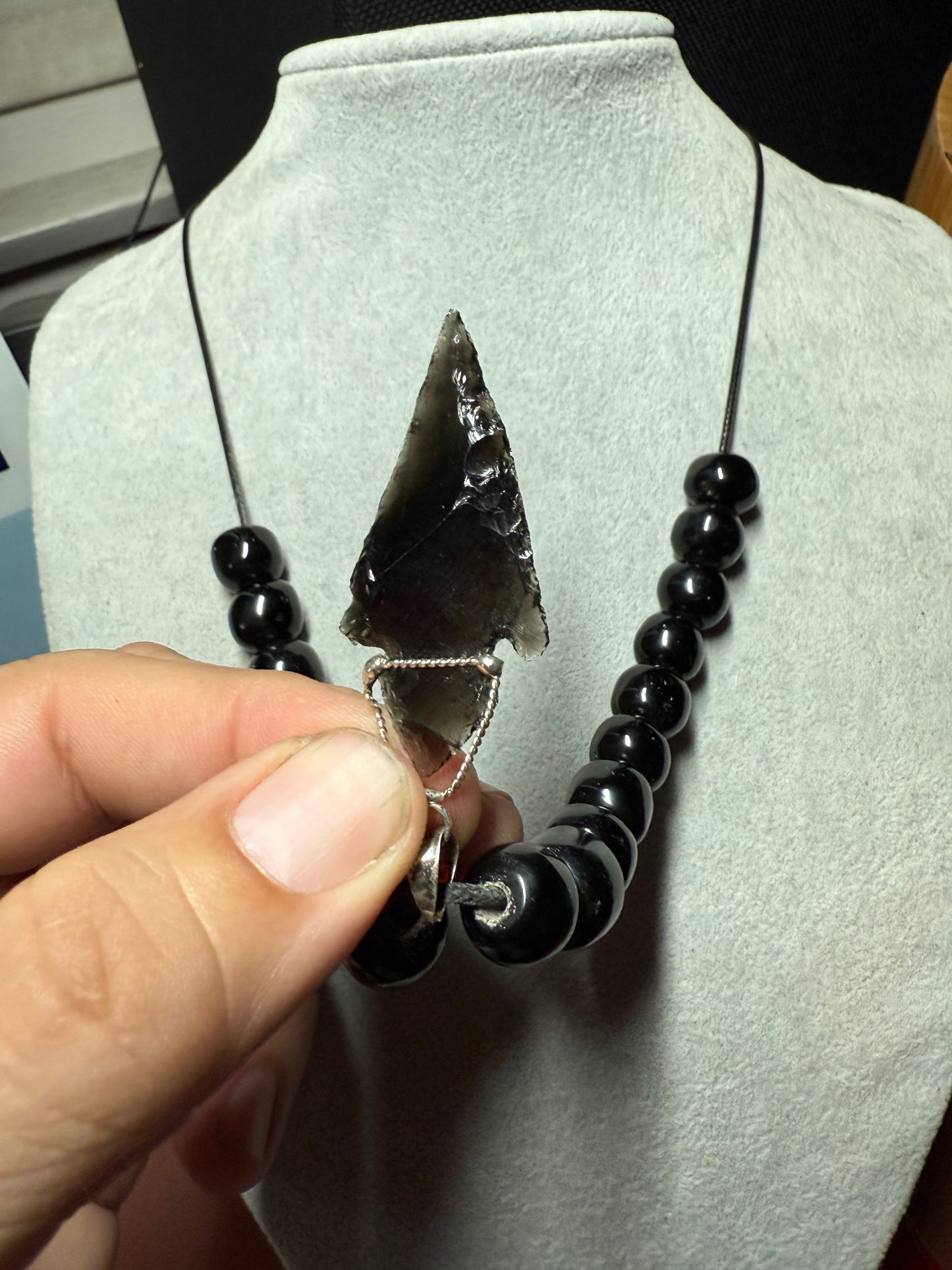 Obsidian Arrowhead, Pendant Necklace, Aztec MEXICA TRIBE, Indigenous, Mexico (#7)