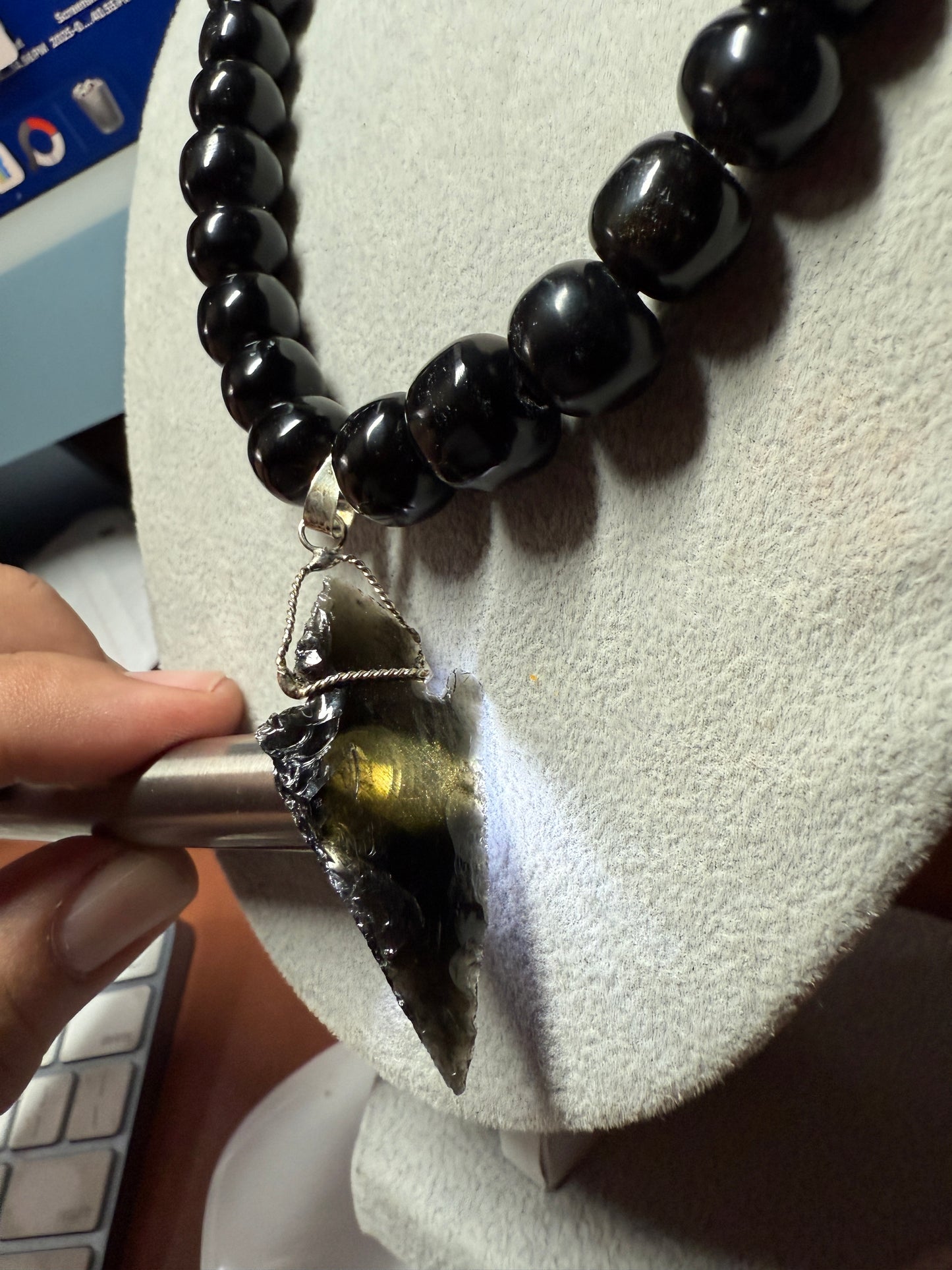 Obsidian Arrowhead, Pendant Necklace, Aztec MEXICA TRIBE, Indigenous, Mexico (#7)