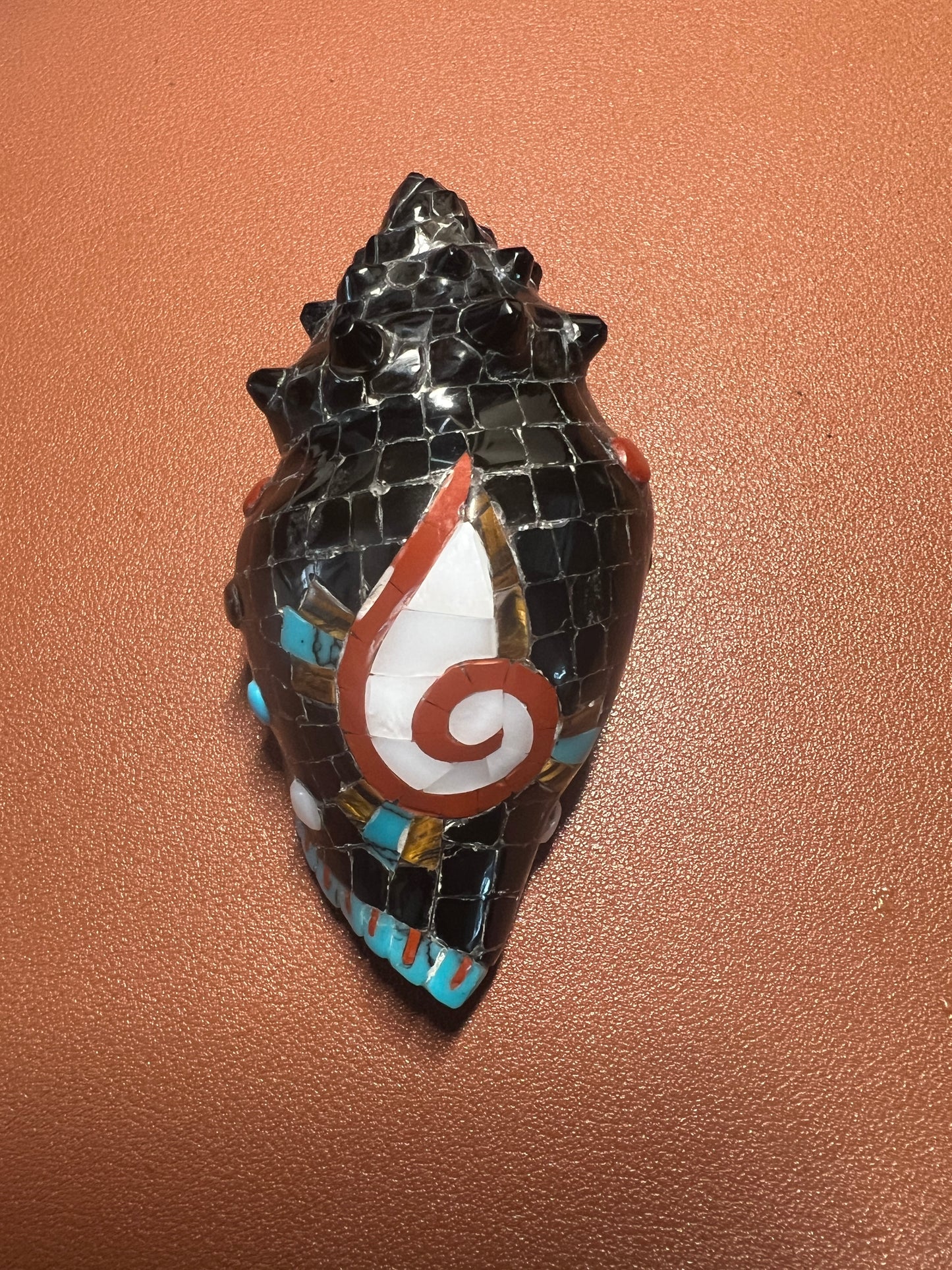 Snail Shell Mosaic Obsidian Turquoise Tiger Eye Mother of Pearl Nahuatl Aztec MX