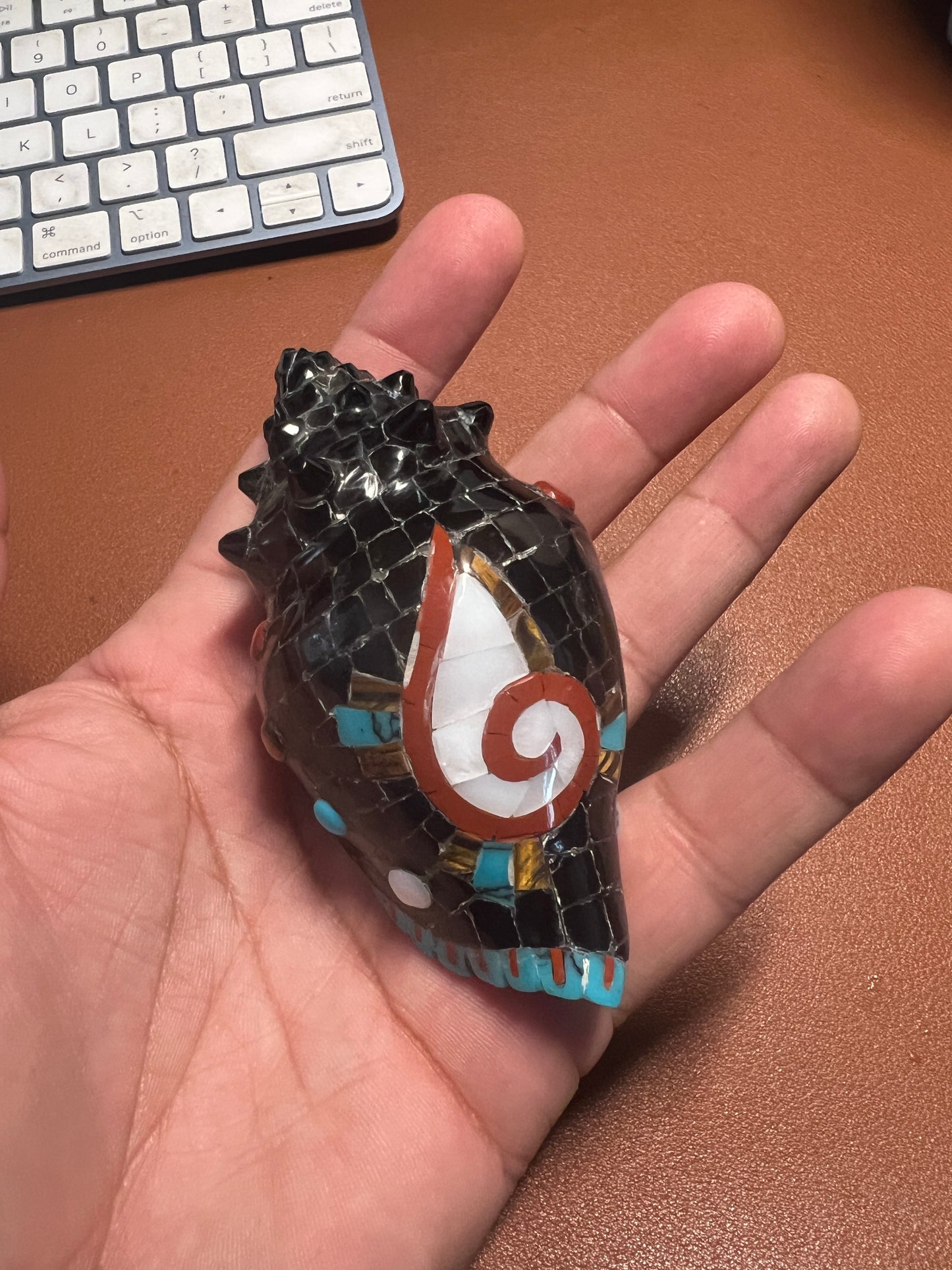 Snail Shell Mosaic Obsidian Turquoise Tiger Eye Mother of Pearl Nahuatl Aztec MX