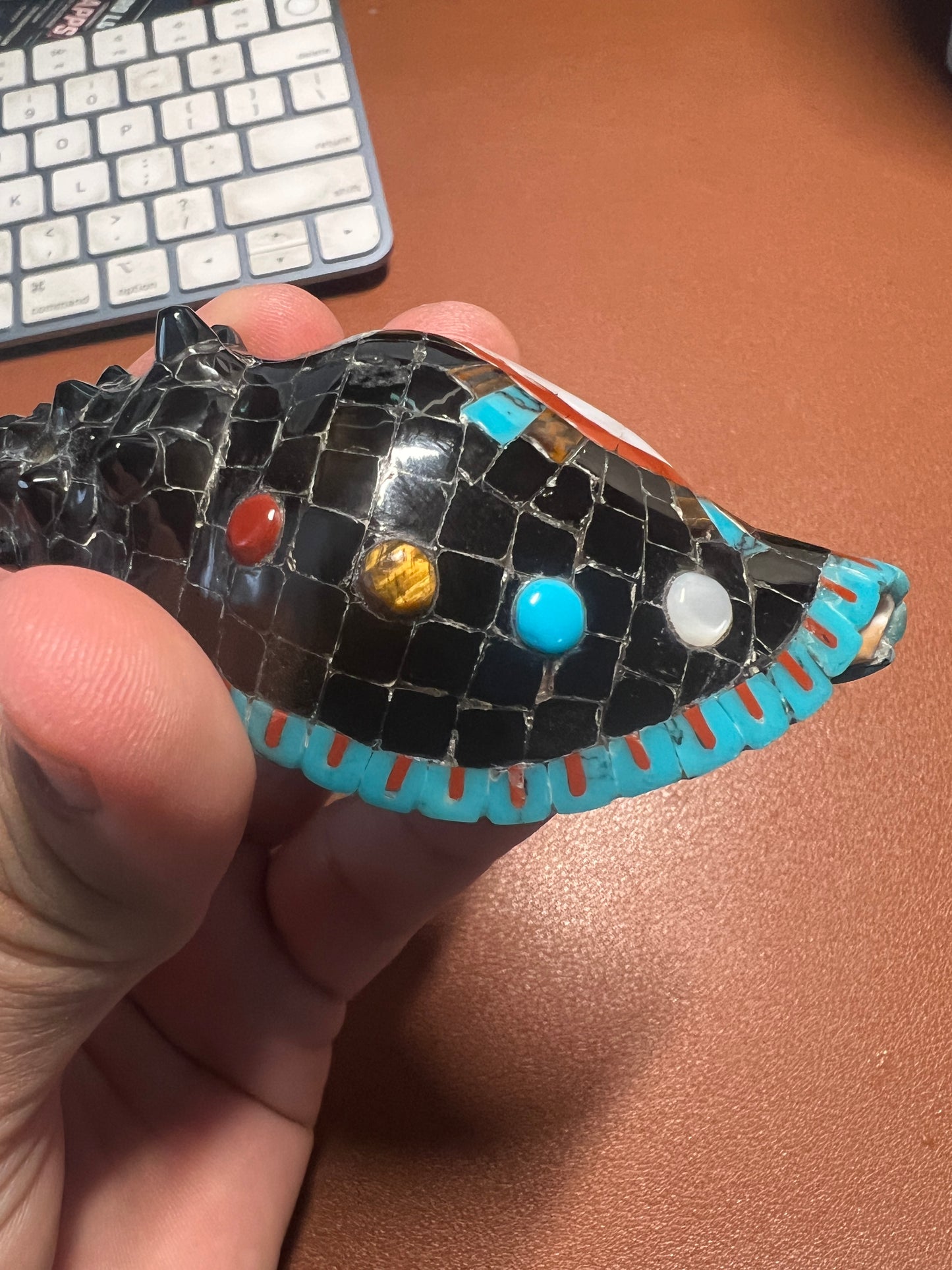 Snail Shell Mosaic Obsidian Turquoise Tiger Eye Mother of Pearl Nahuatl Aztec MX