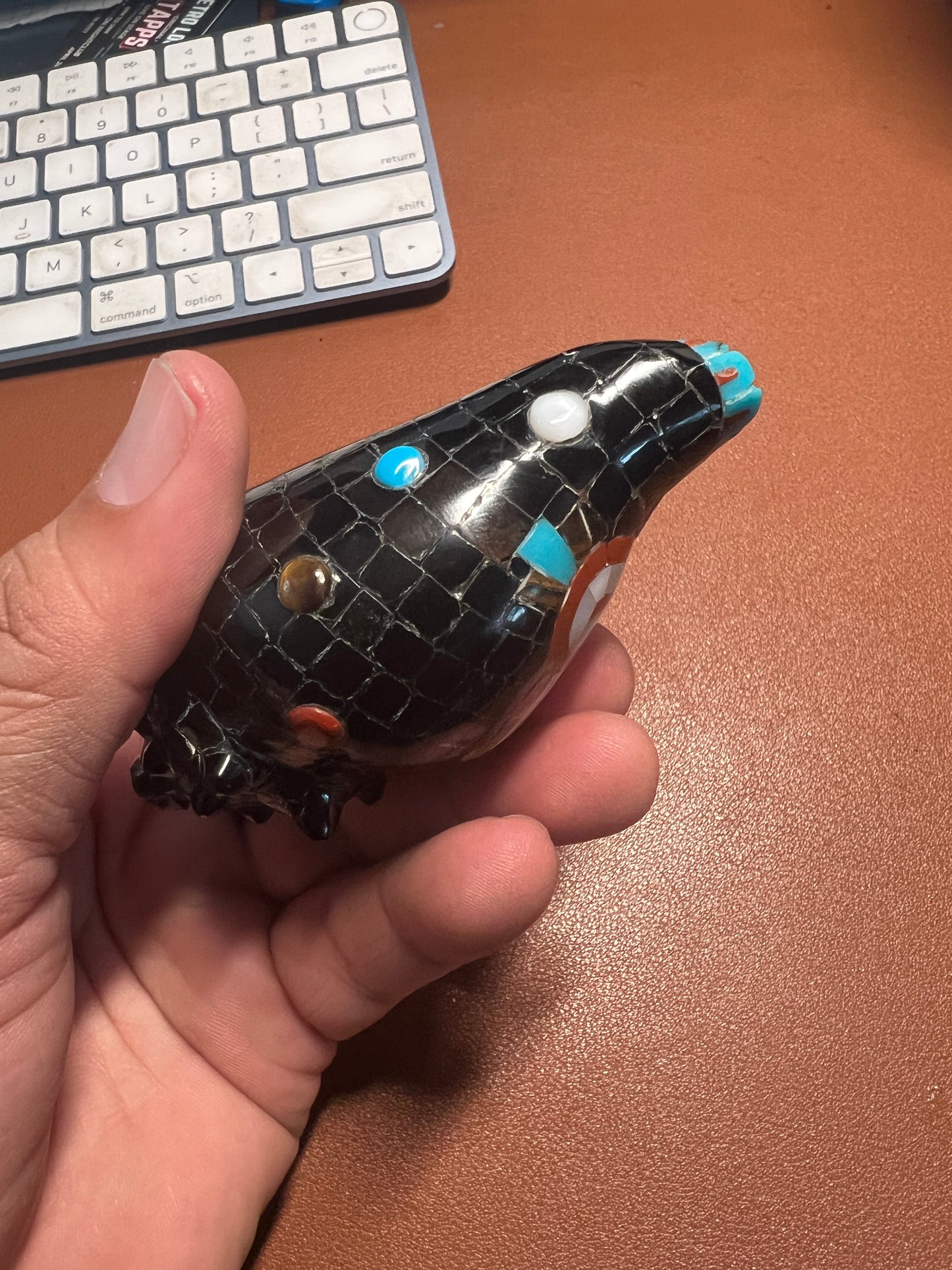Snail Shell Mosaic Obsidian Turquoise Tiger Eye Mother of Pearl Nahuatl Aztec MX