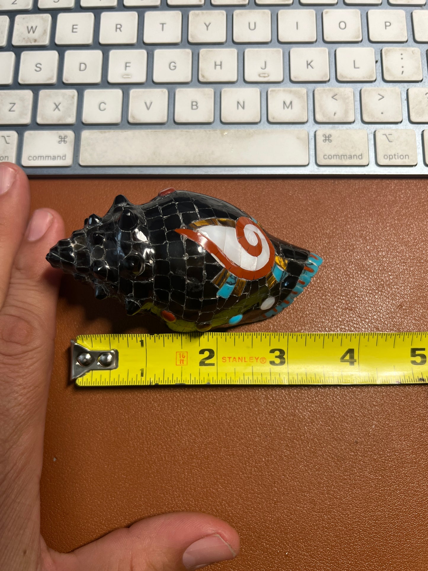 Snail Shell Mosaic Obsidian Turquoise Tiger Eye Mother of Pearl Nahuatl Aztec MX