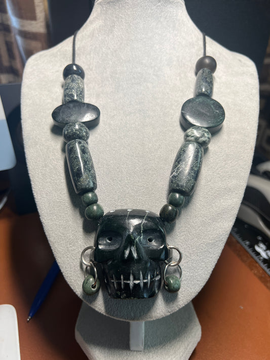 Mictlantecuhtli Serpentine Skull Aztec Death Lord Pendant, Necklace Mexico (#38)