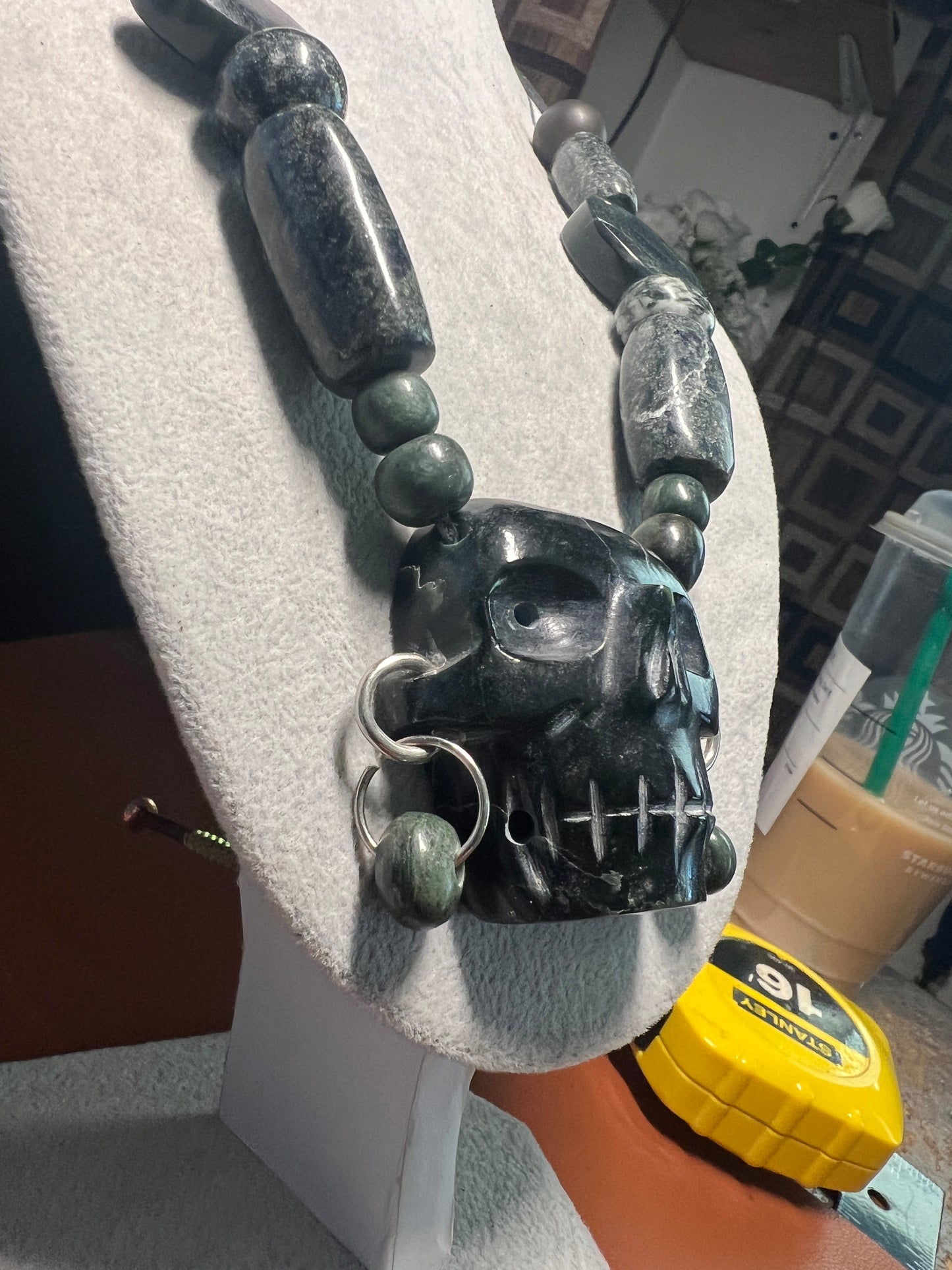 Mictlantecuhtli Serpentine Skull Aztec Death Lord Pendant, Necklace Mexico (#38)