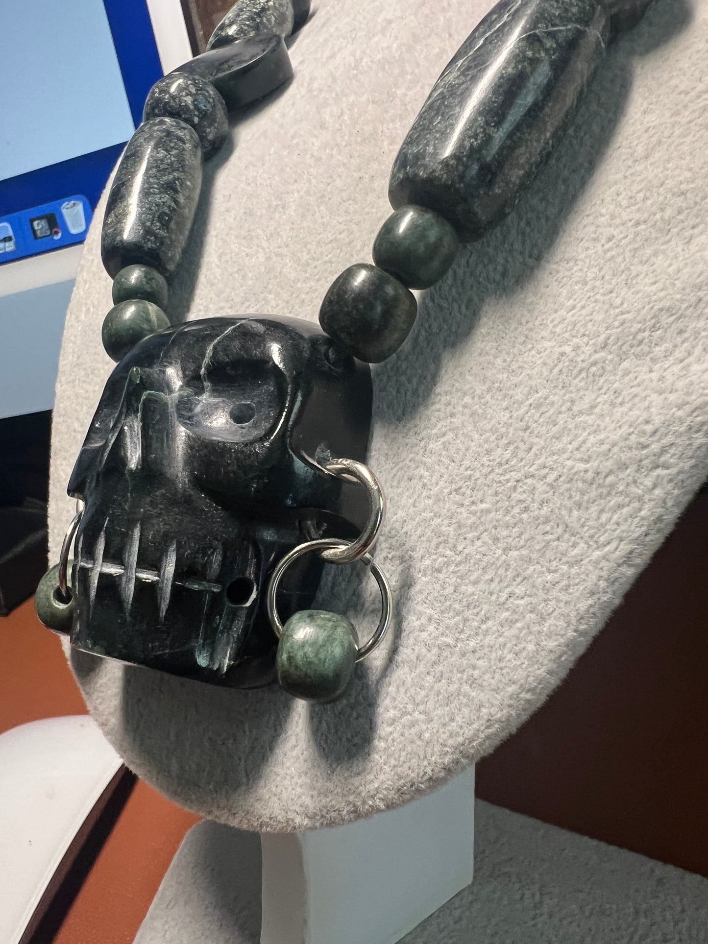 Mictlantecuhtli Serpentine Skull Aztec Death Lord Pendant, Necklace Mexico (#38)