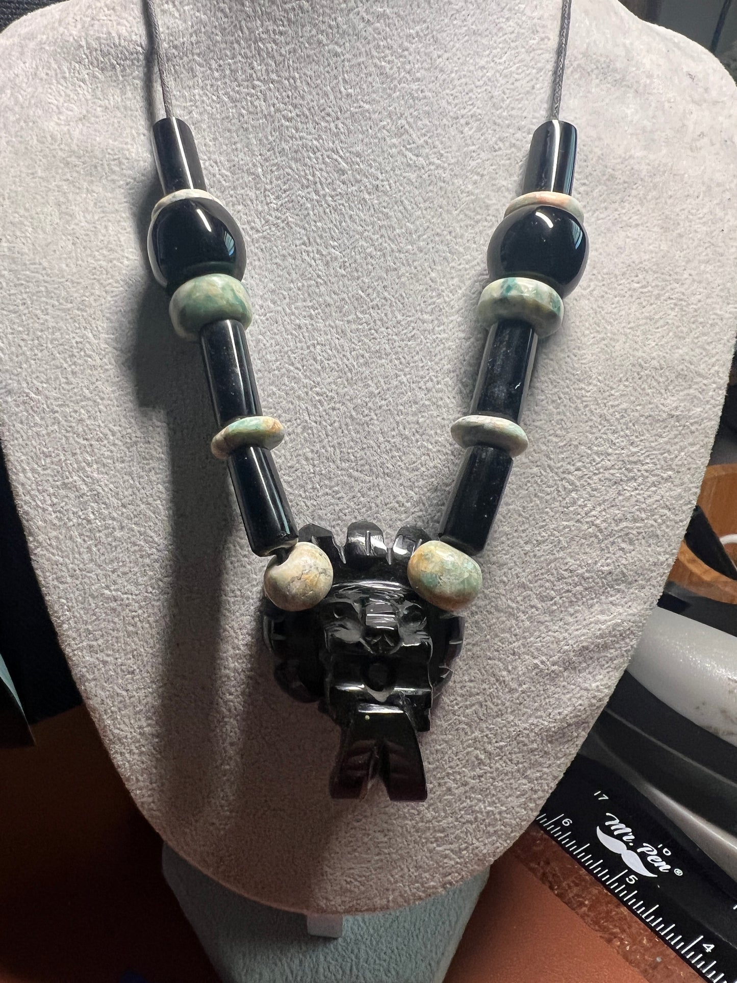 Mictlantecuhtli Serpentine Skull Aztec Death Lord Pendant, Necklace Mexico (location #38)