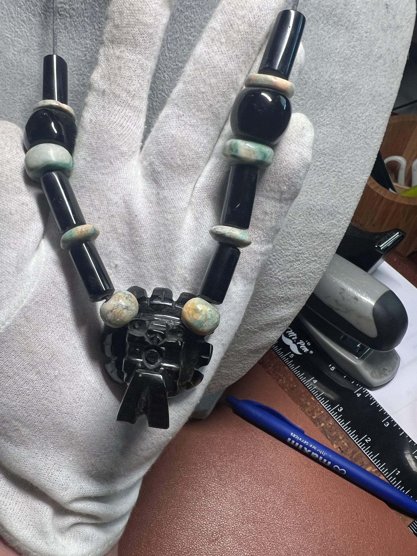 Mictlantecuhtli Serpentine Skull Aztec Death Lord Pendant, Necklace Mexico (location #38)