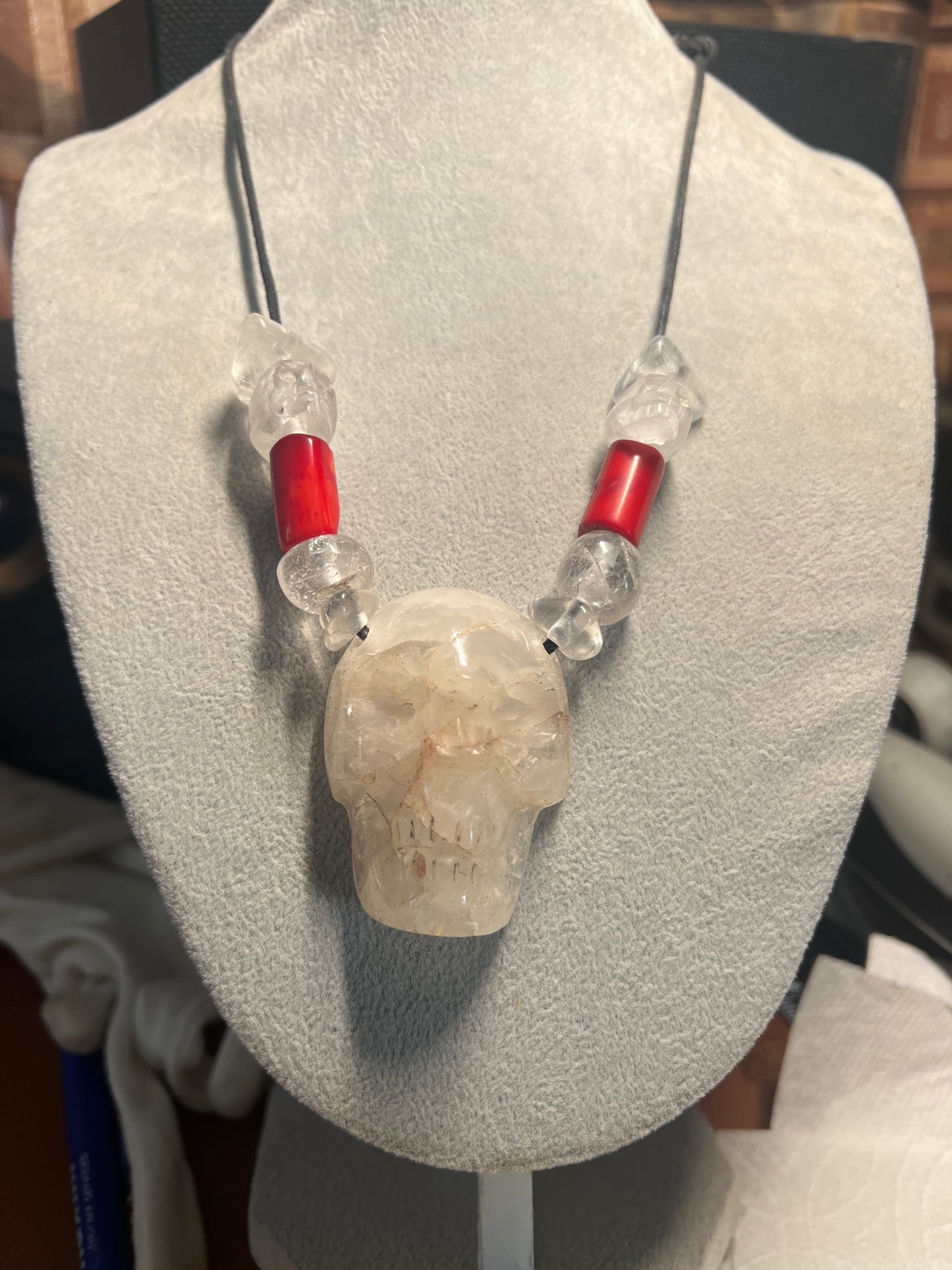 Crystal Quartz, Skull Necklace, Healing Stone, Mictlantecuhtli, Mexico, Mexica, Azteca, Aztec (#38)