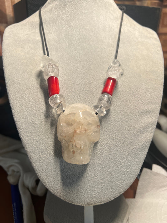 Crystal Quartz, Skull Necklace, Healing Stone, Mictlantecuhtli, Mexico, Mexica, Azteca, Aztec (#38)