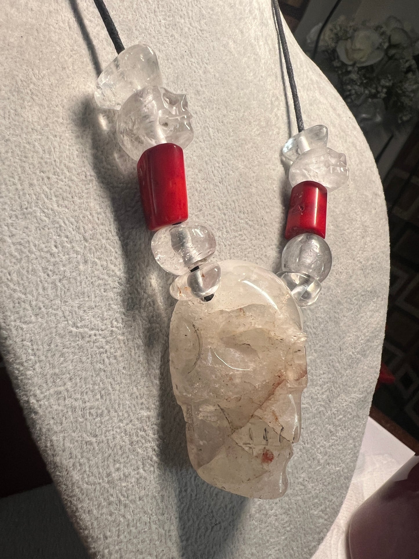 Crystal Quartz, Skull Necklace, Healing Stone, Mictlantecuhtli, Mexico, Mexica, Azteca, Aztec (#38)