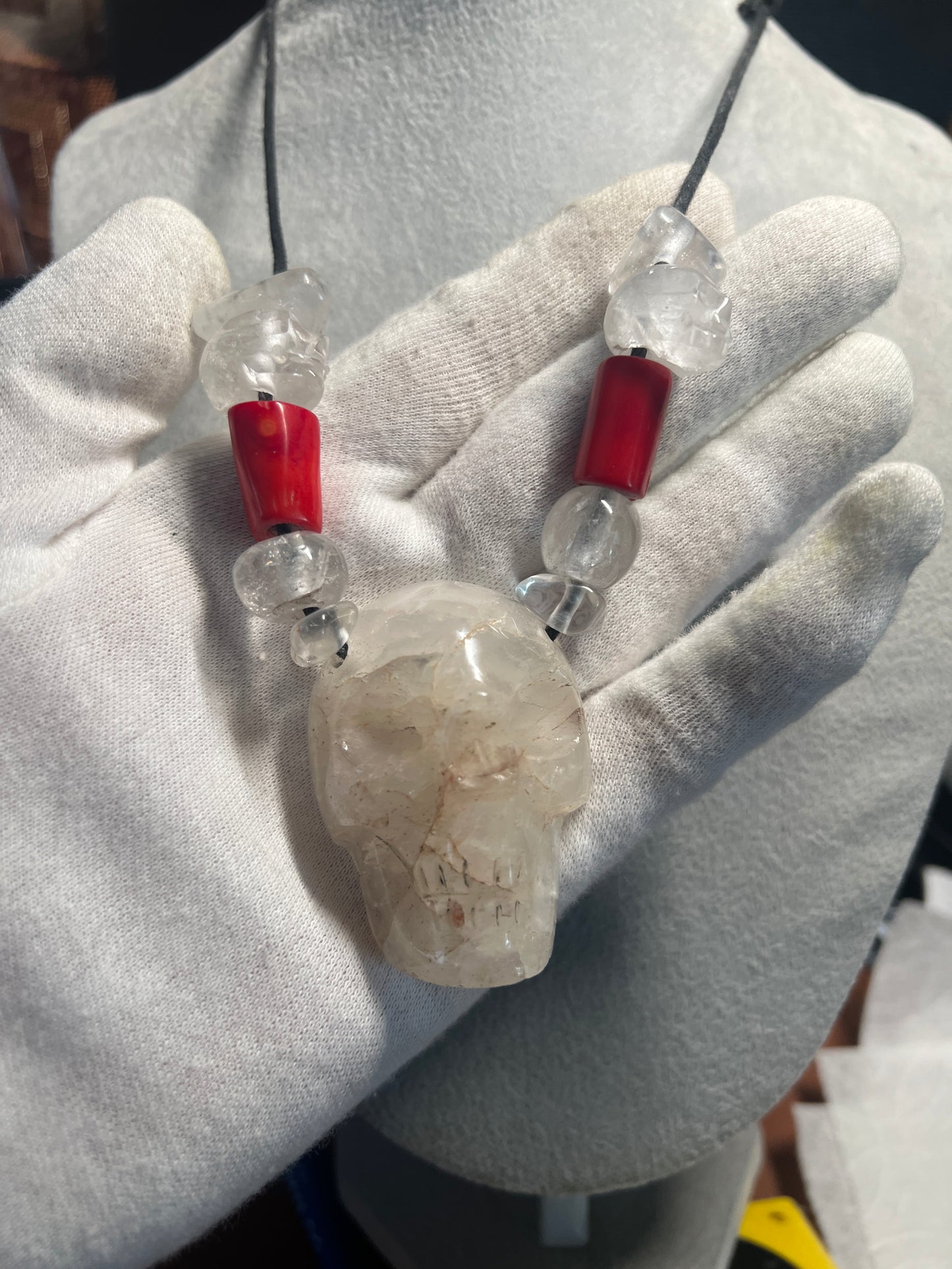 Crystal Quartz, Skull Necklace, Healing Stone, Mictlantecuhtli, Mexico, Mexica, Azteca, Aztec (#38)